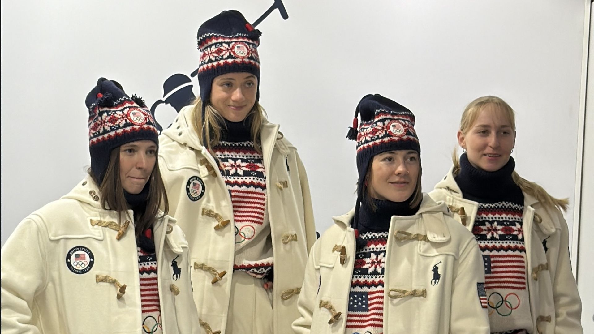 Members of the U.S. moguls ski team get outfitted by Ralph Lauren for the opening and closing ceremonies. 