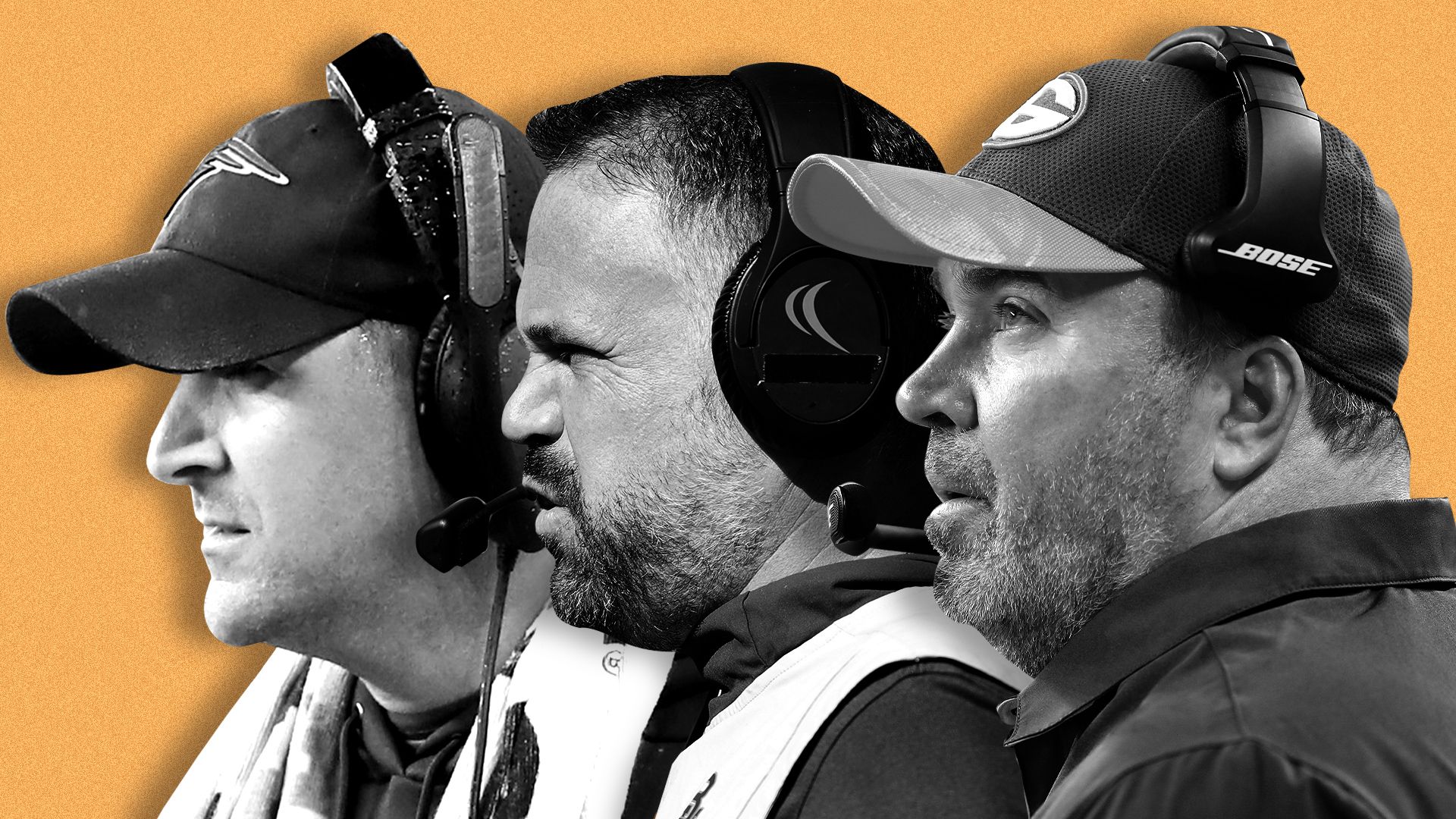 Photo illustration of Mike McCarthy, Matt Rhule, Joe Judge