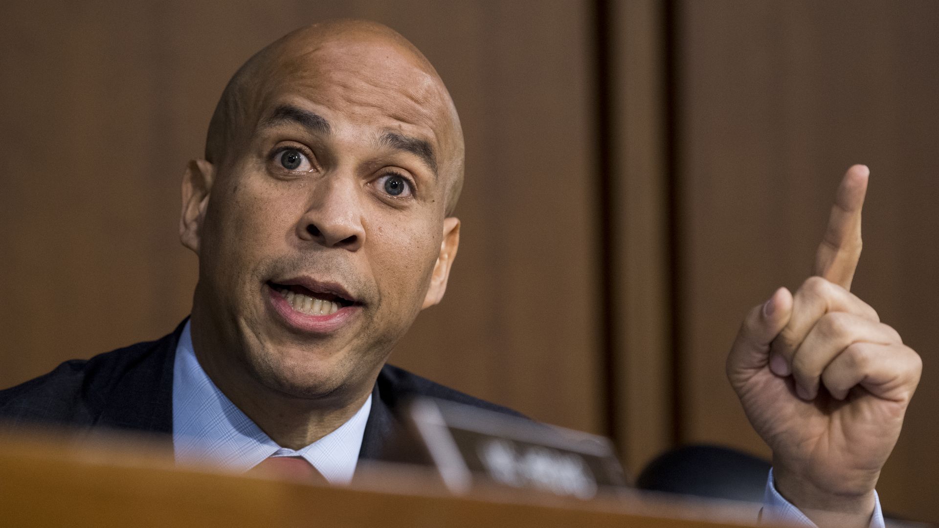 Cory Booker gestures.