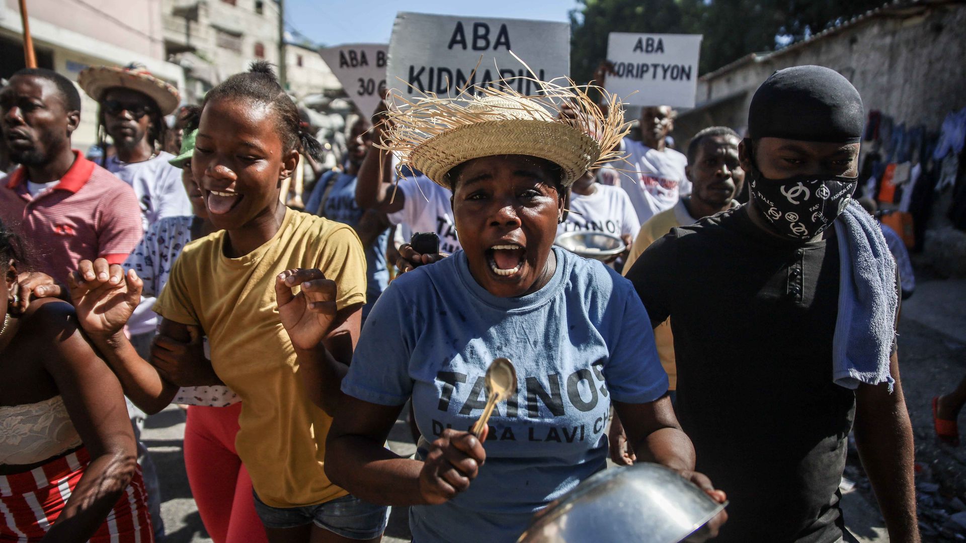 People protest  a spike in kidnappings and gang-aggravated fuel crisis in Port-au-Prince, Haiti on November 18