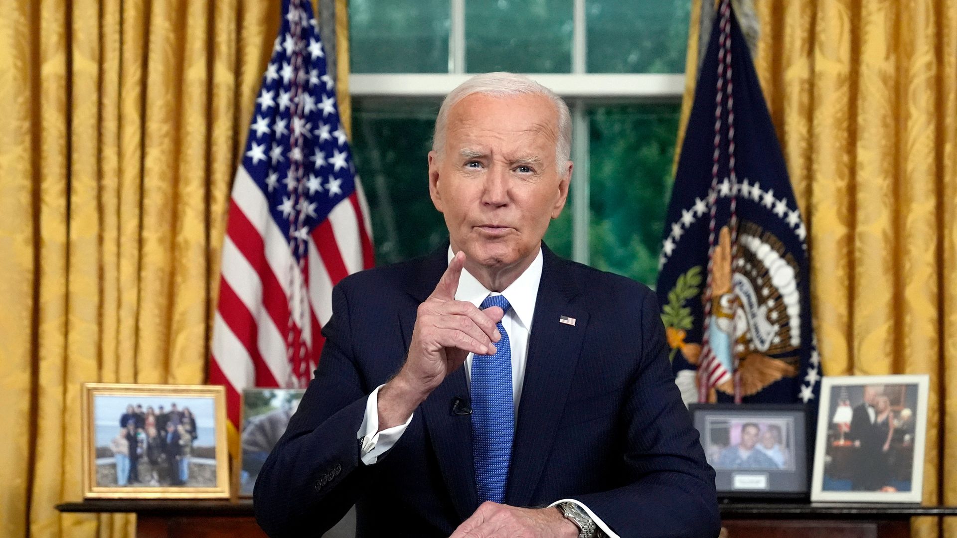President Joe Biden delivers a prime-time address to the nation in the Oval Office of the White House in Washington, DC, US, on Wednesday, July 24, 2024.