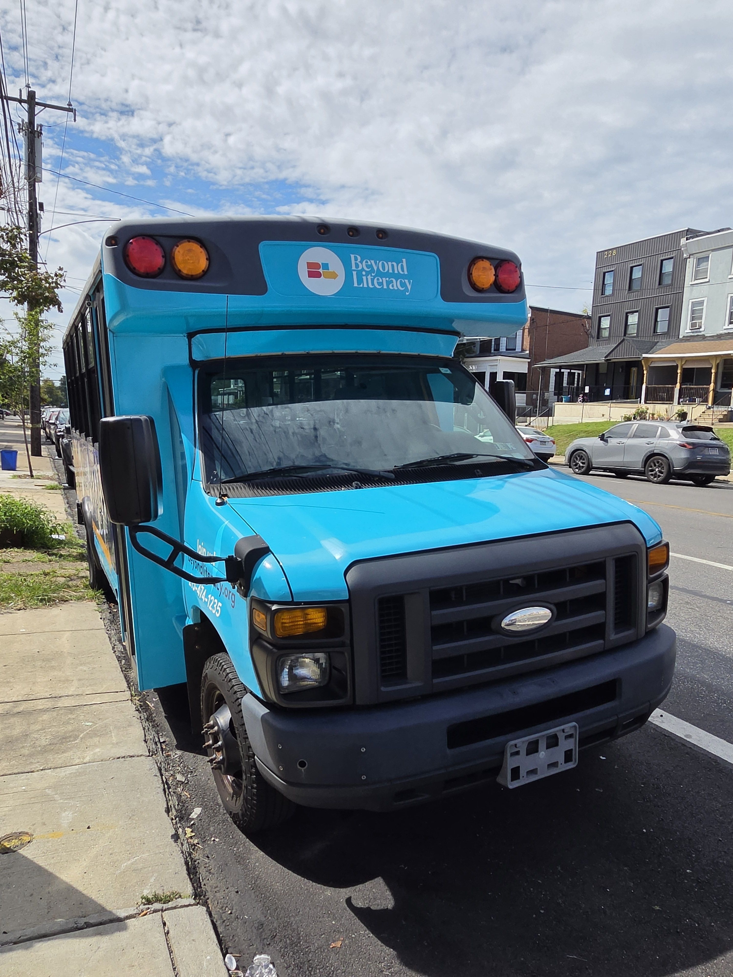 Beyond Literacy's bus parked outside the group's Philly headquarters.