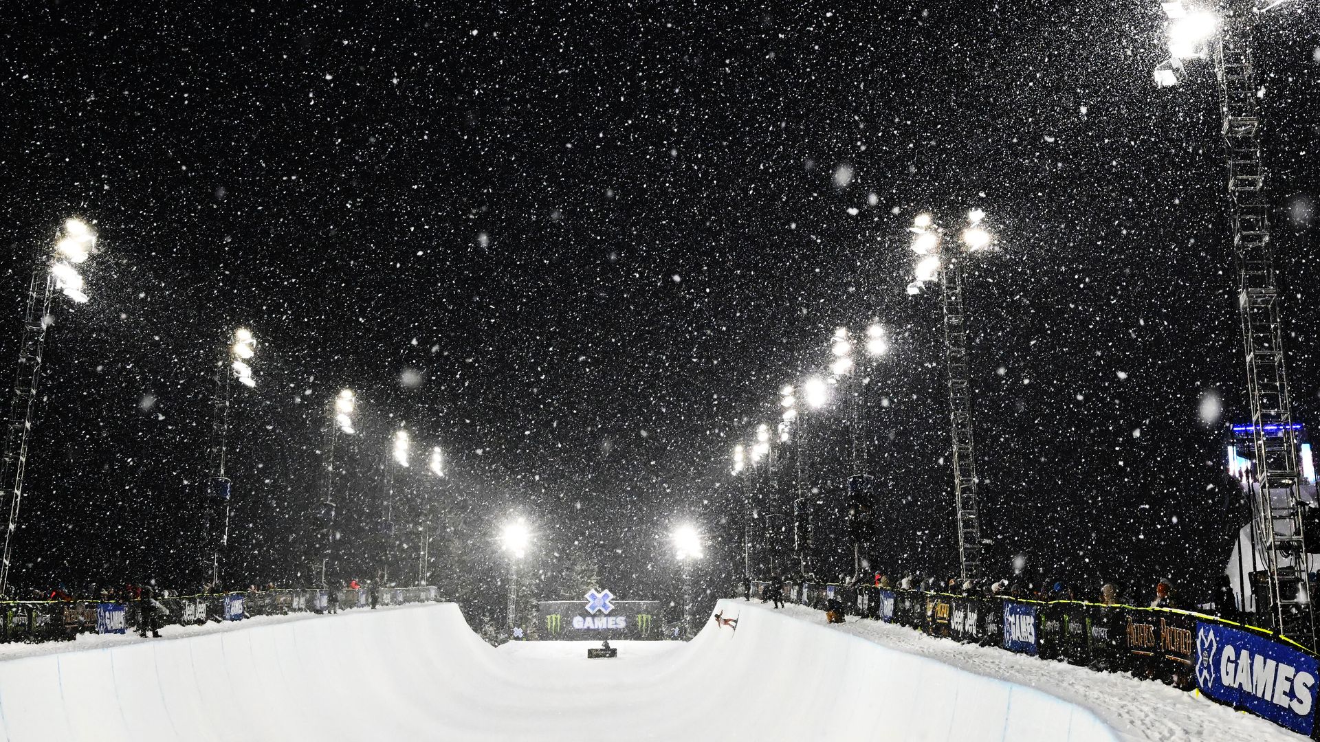 The superpipe at the 2023 X Games on Buttermilk Mountain in Aspen. Photo: RJ Sangosti/Denver Post via Getty Images