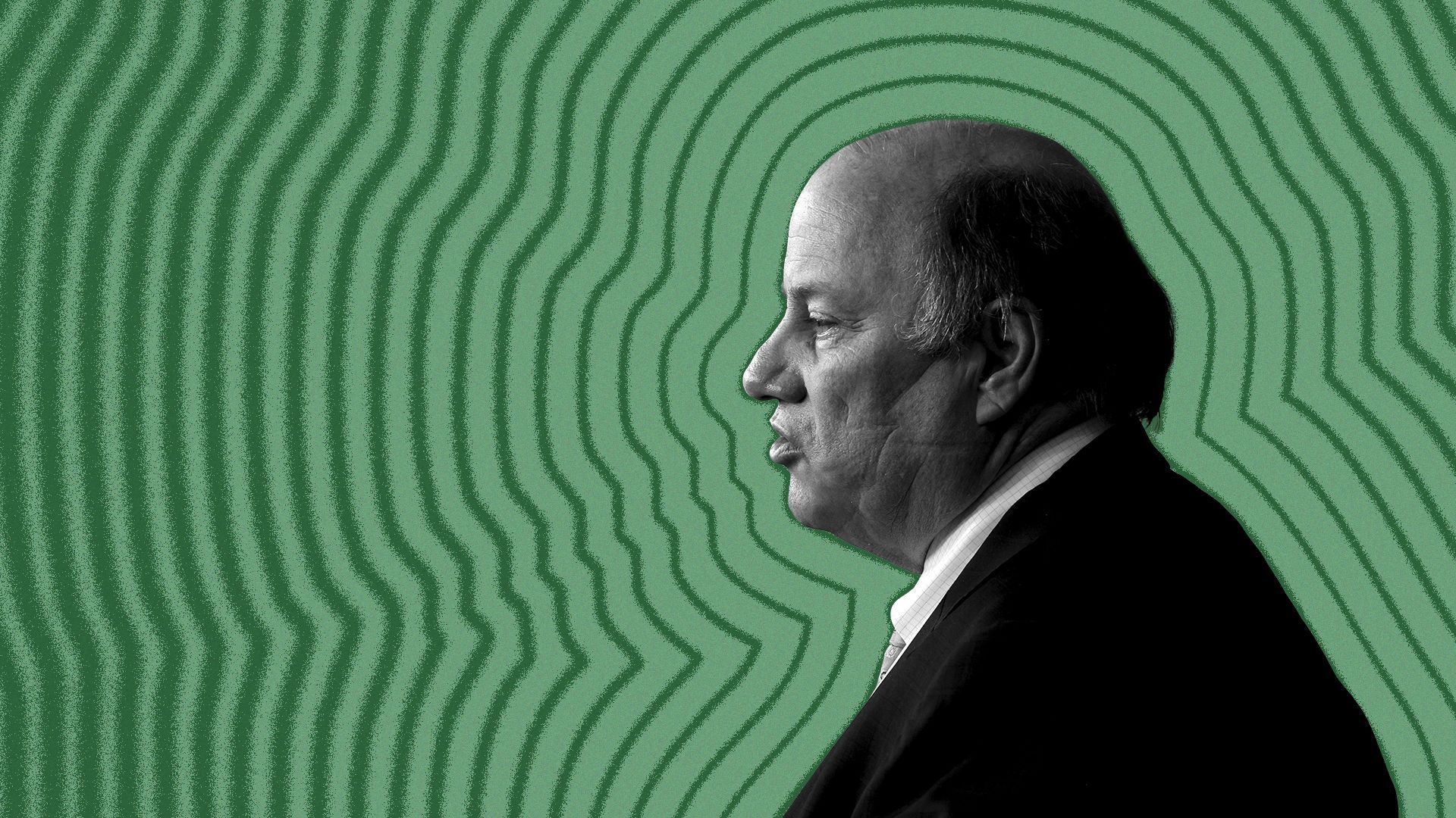 Illustrator of Detroit Mayor, Mike Duggan, with lines radiating from around him.