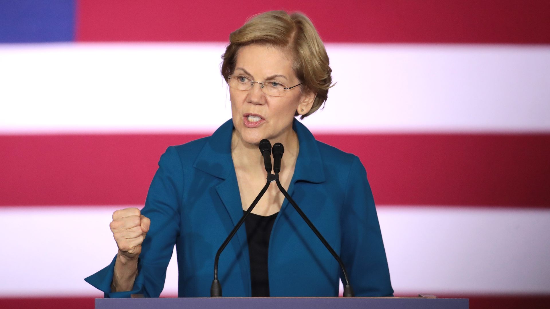 Democratic presidential candidate Sen. Elizabeth Warren (D-MA) speaks at her primary night event on February 11, 2020 in Manchester, New Hampshire.