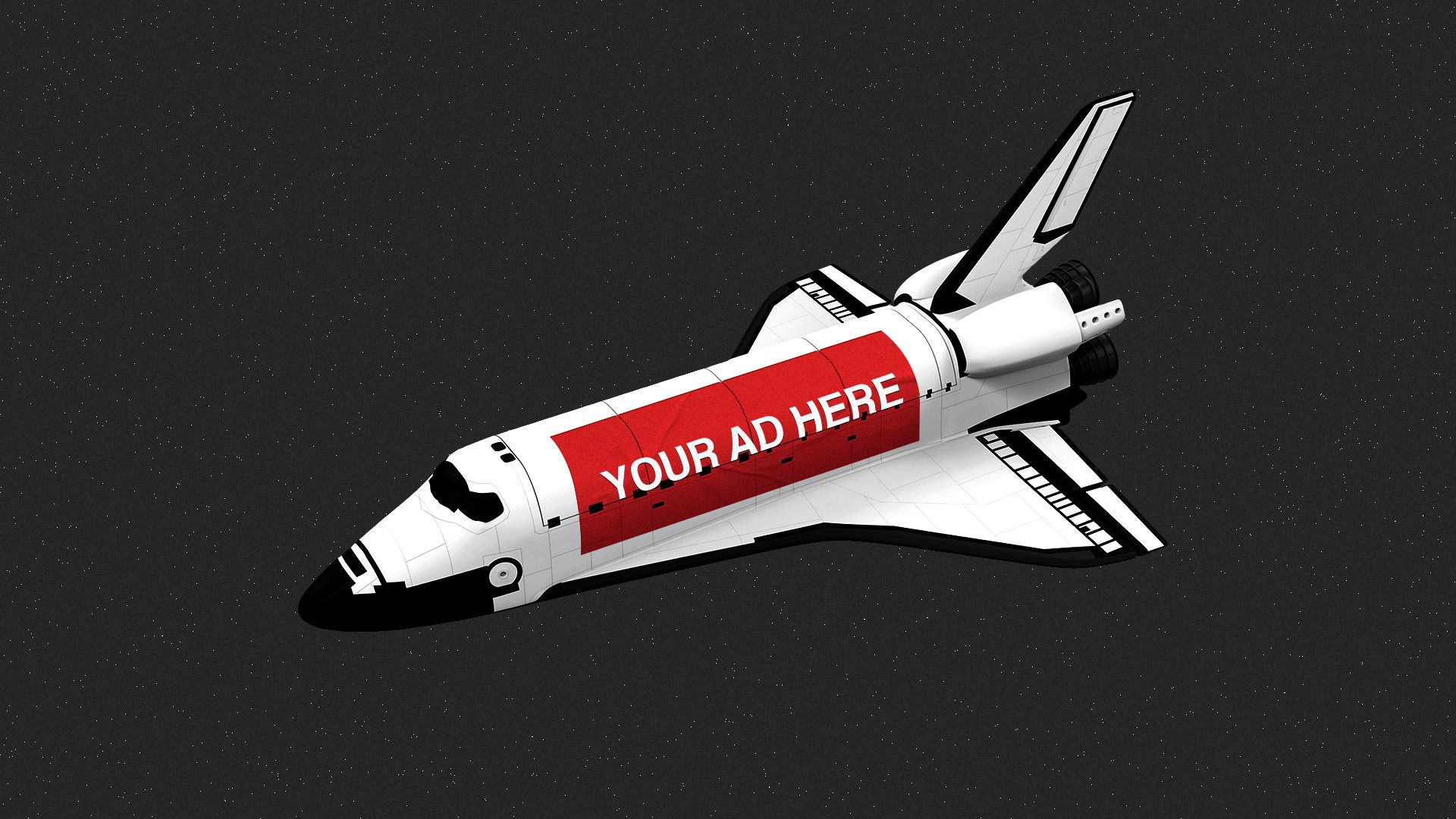 Illustration of a space shuttle with a "YOUR AD HERE" vinyl billboard pasted along the side.