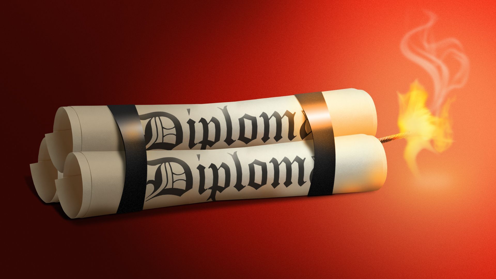 Illustration of a group of diplomas as a dynamite bomb