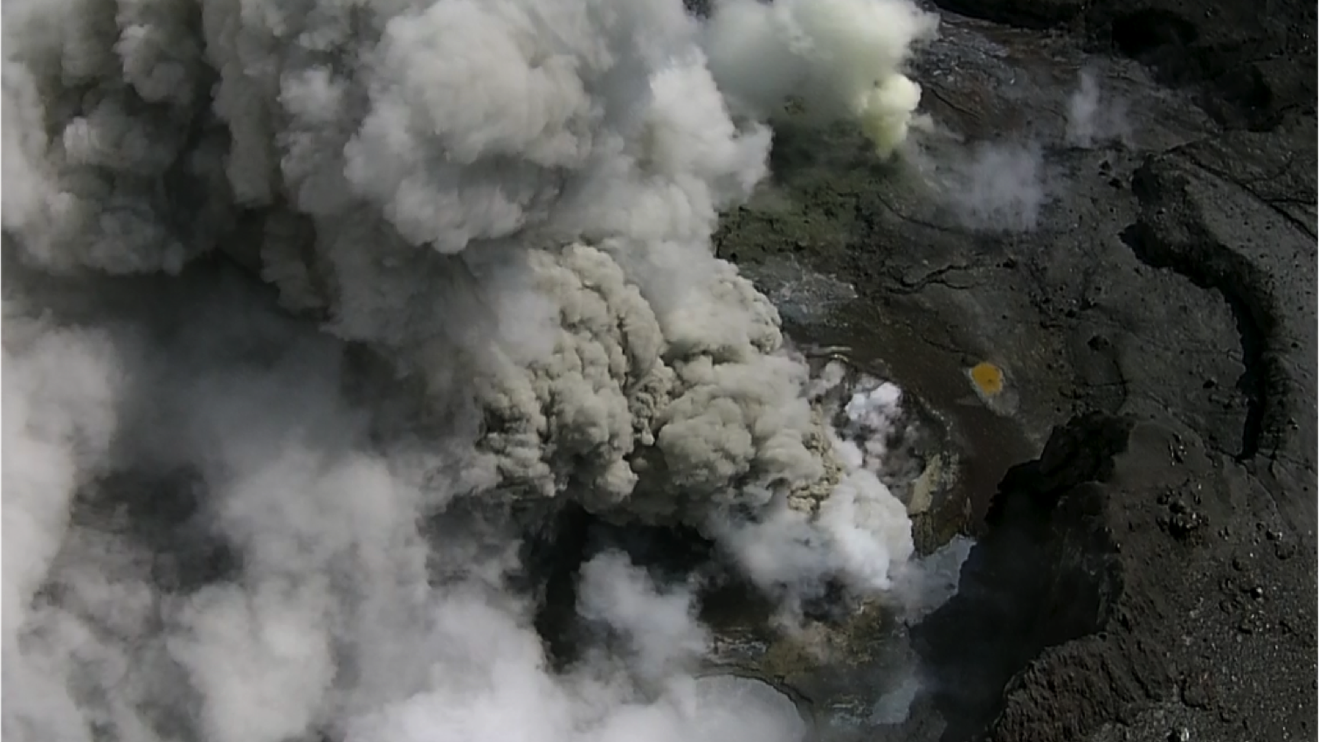 An arial shot of the erupting Poás volcano, taken by drone