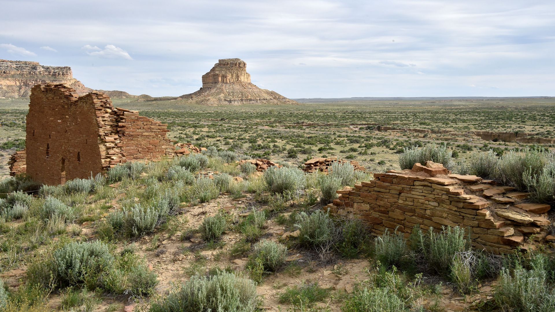 The ruins of a great house built by Ancestral Puebloans in Chaco Culture National Historical Park