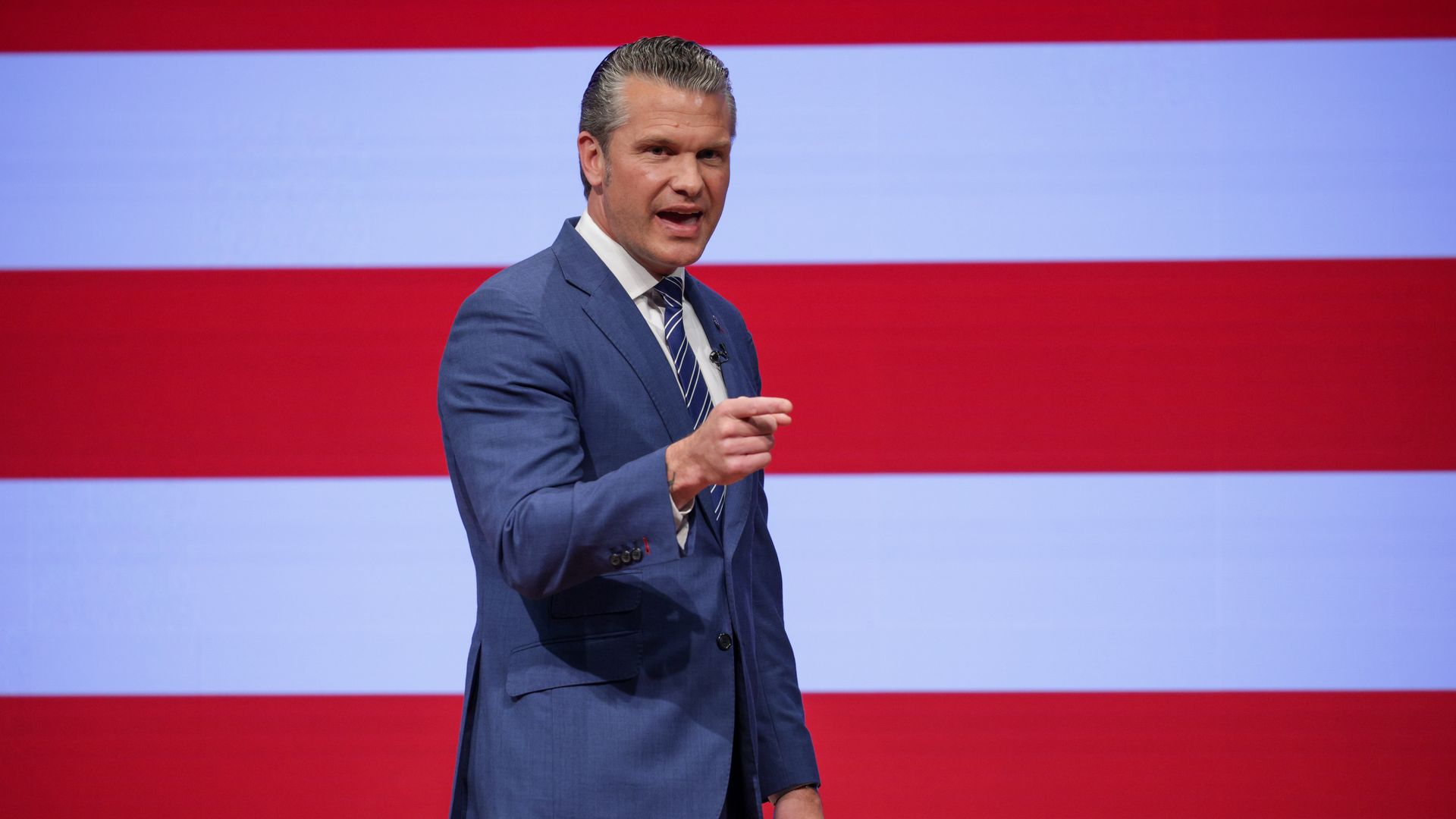Defense Secretary Pete Hegseth gives a "State of the Force" address Wednesday in Quantico, Virginia. 