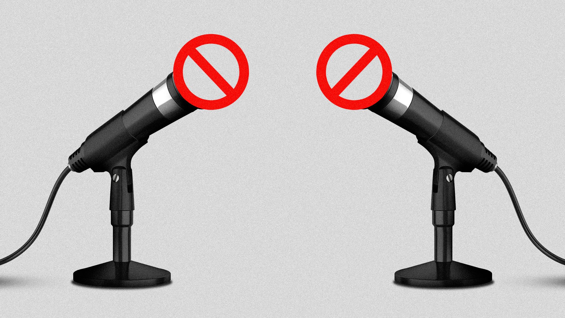 Illustration of two microphones with "no" symbols in place of the grille
