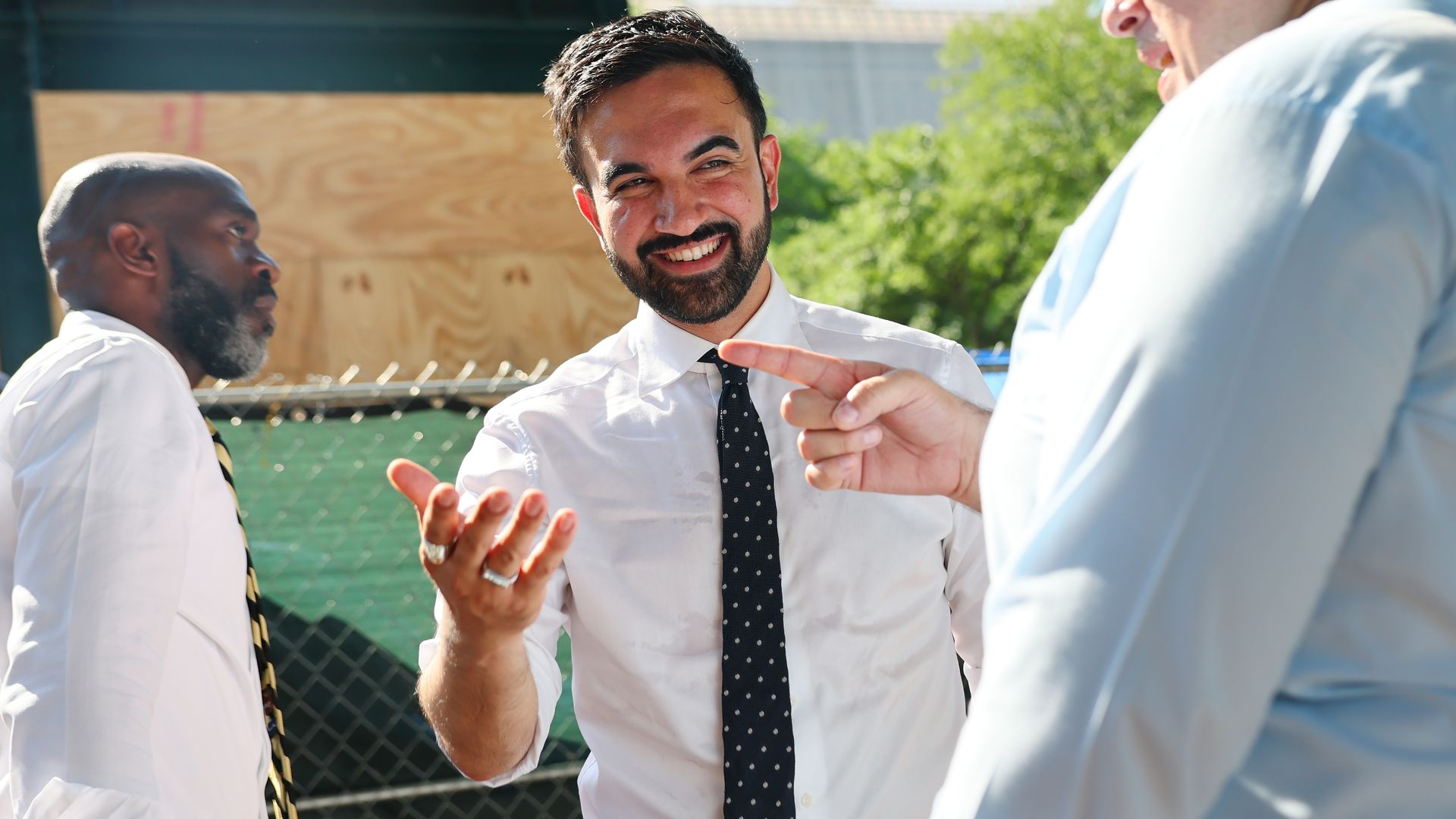 State Rep. Zohran Mamdani (D-N.Y.) greets voters on the day of the Democratic primary in the New York City mayor's race