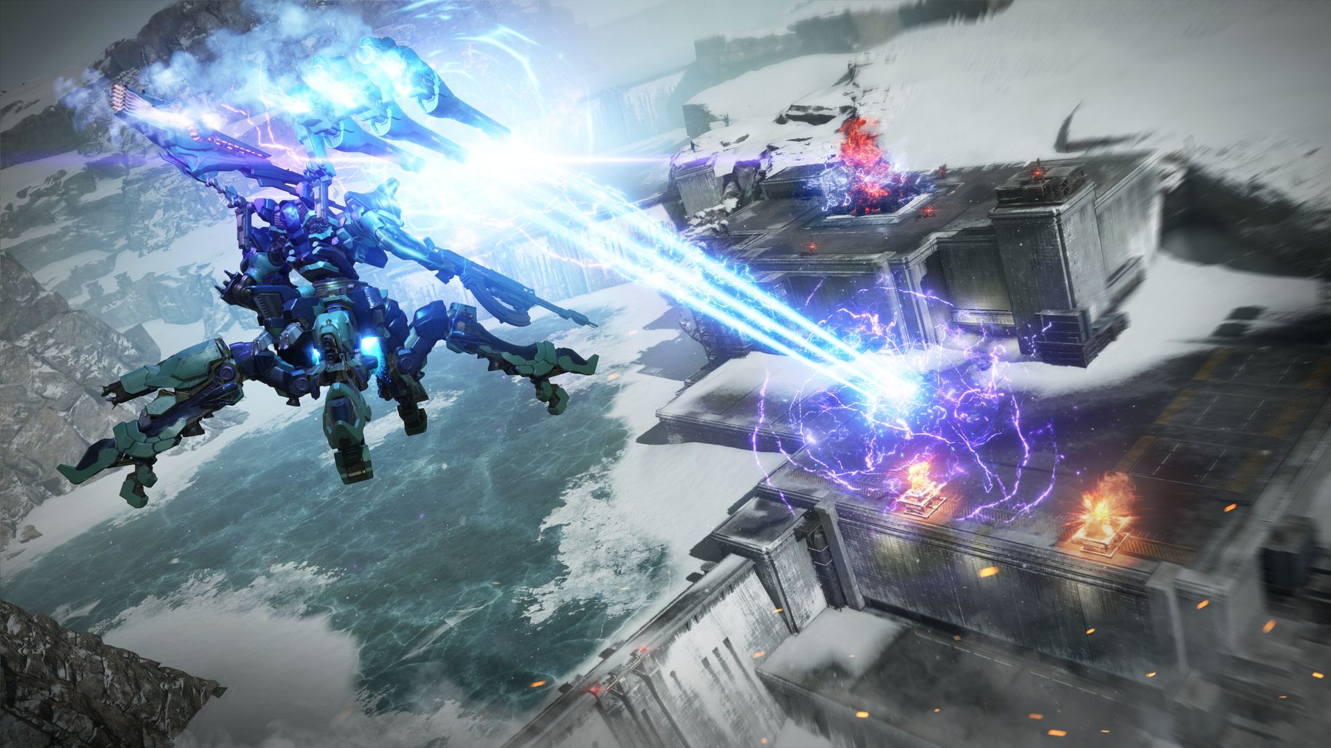 Video game screenshot of a mech in combat