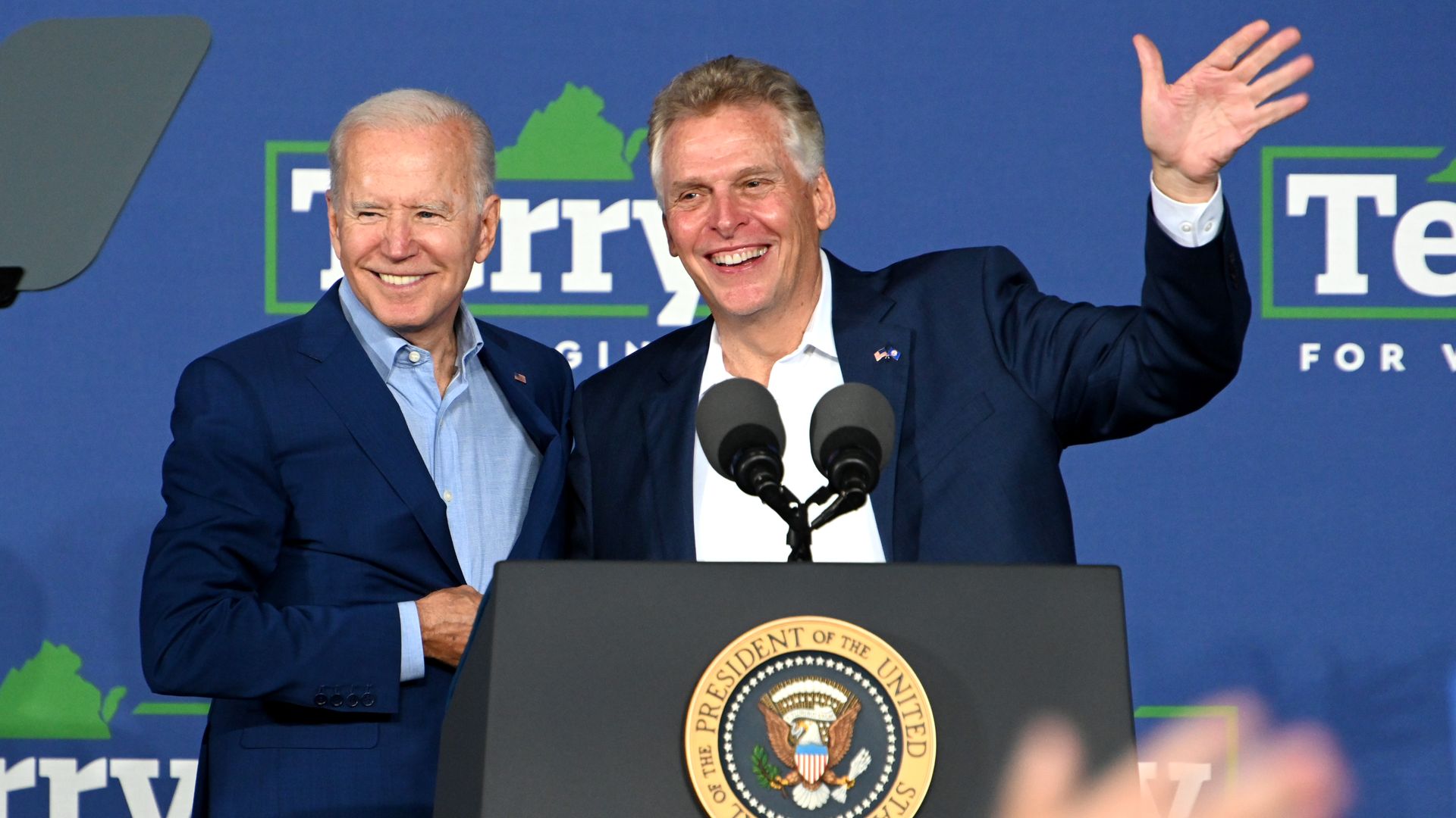 President Biden is seen campaigning for Democrat Terry McAuliffe in July.
