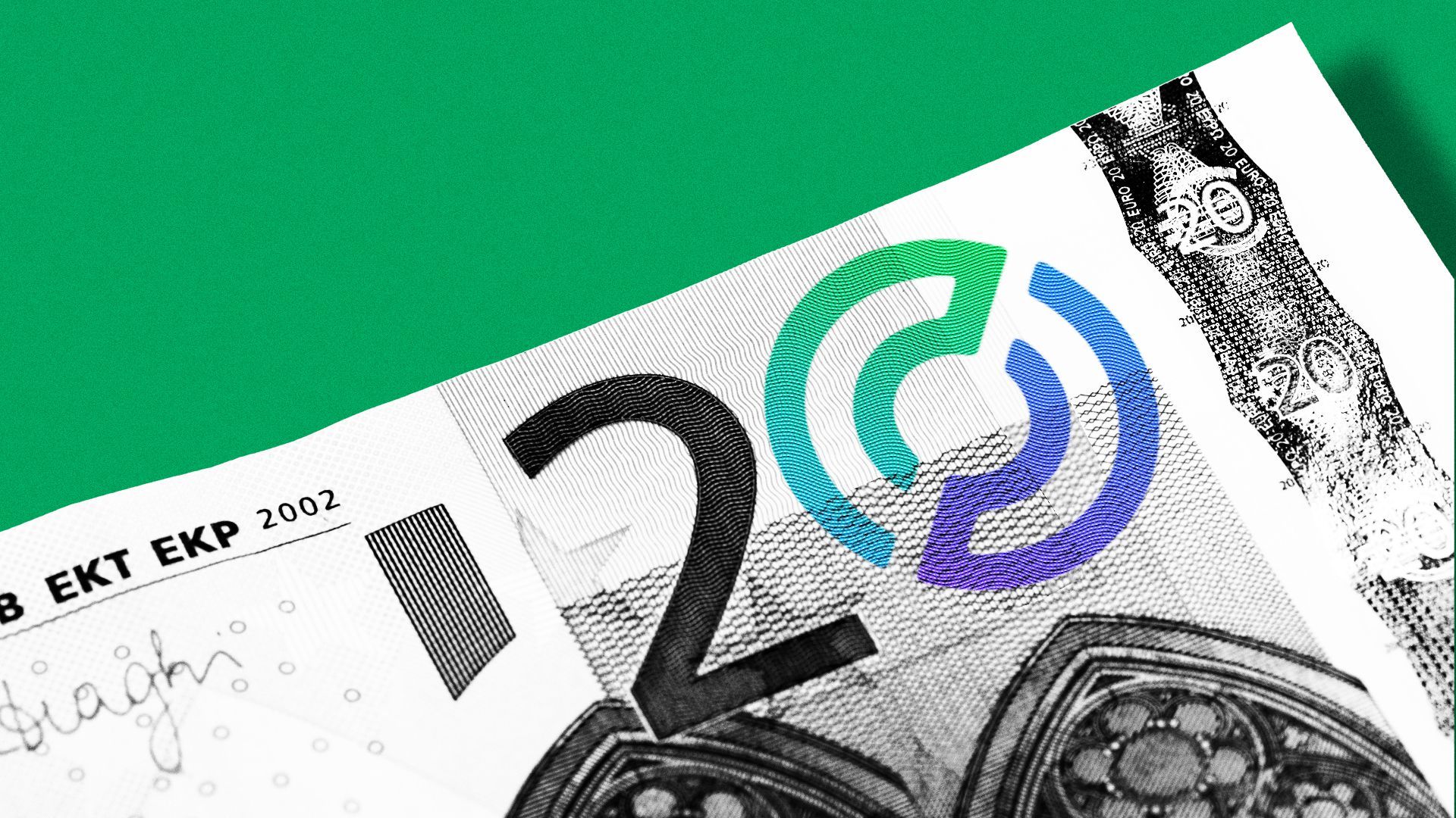 Illustration of the zero on a euro bill replaced with the logo for Circle Internet Financial.
