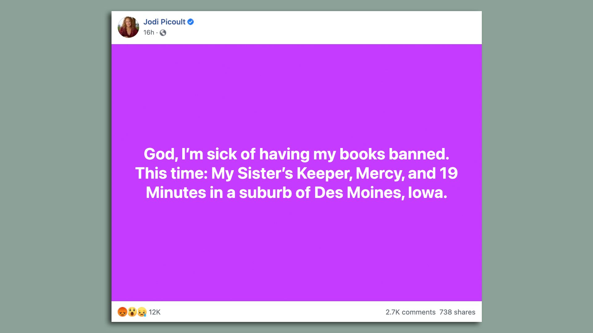 A screenshot saying God, I'm sick of having my books banned"
