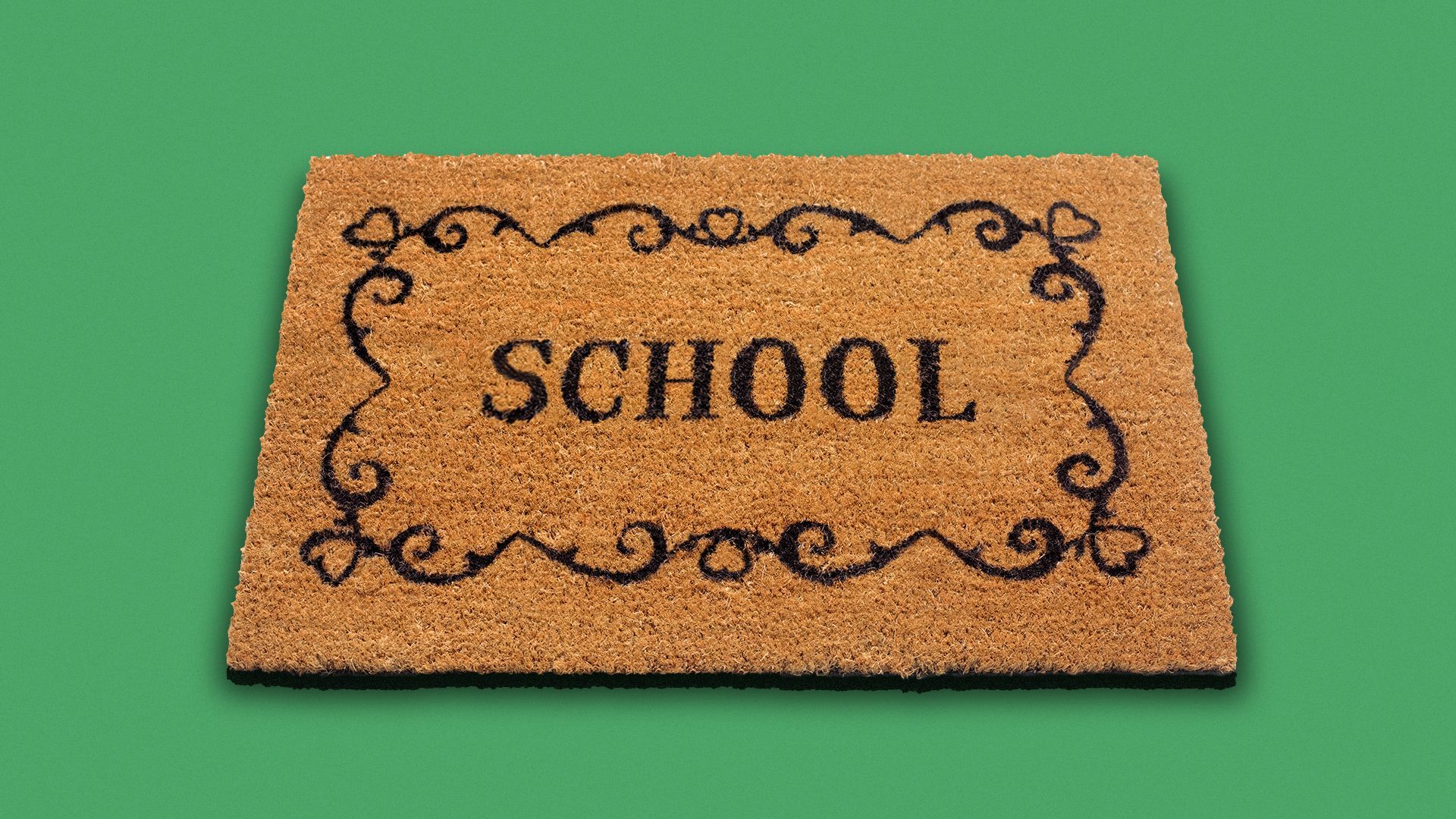 Illustration of a welcome mat with the word "school" written on the front