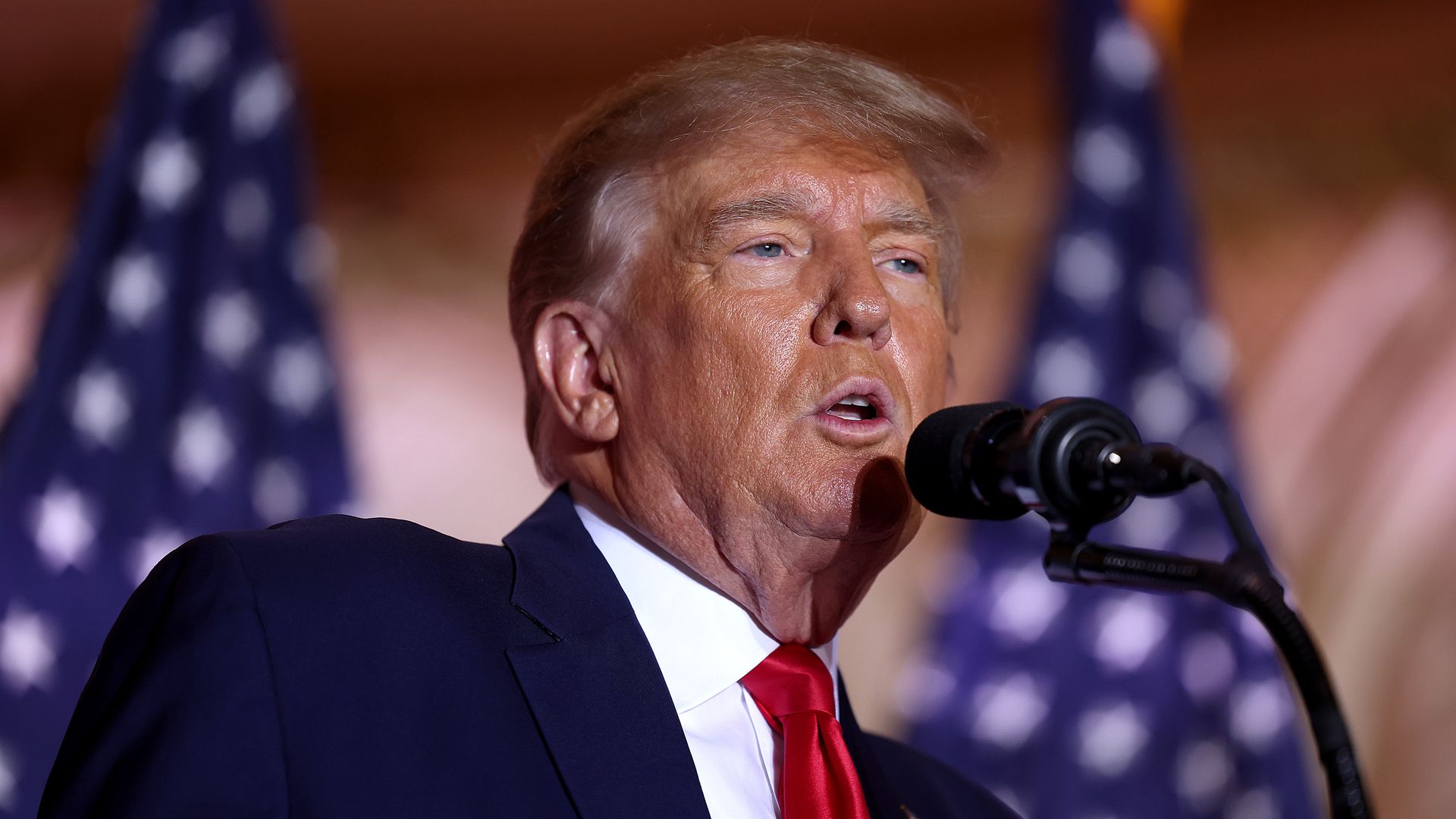 Former U.S. President Donald Trump speaks during an event at his Mar-a-Lago home on November 15, 2022 in Palm Beach, Florida.