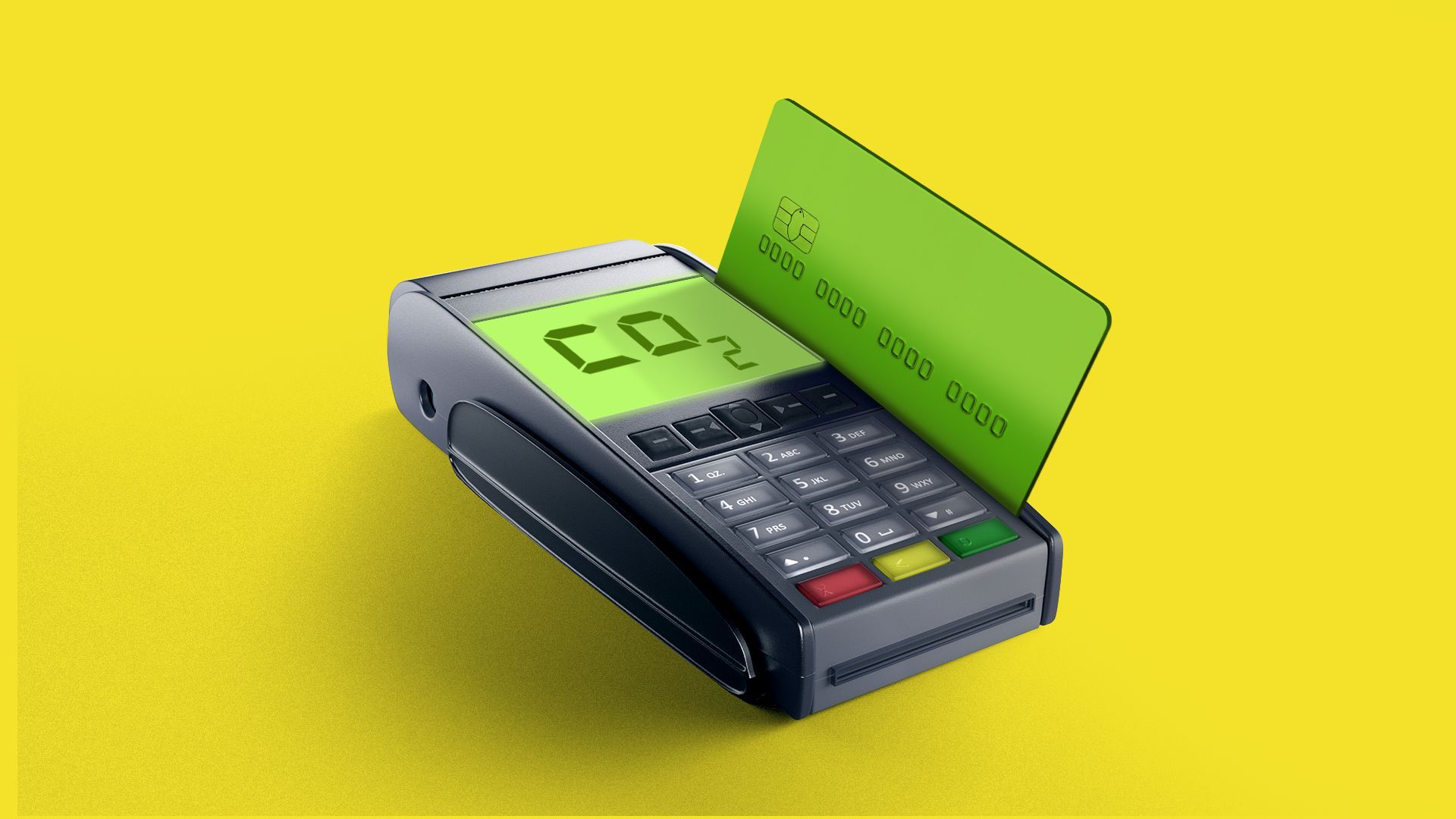 Illustration of a credit card reader with the word CO2 on it