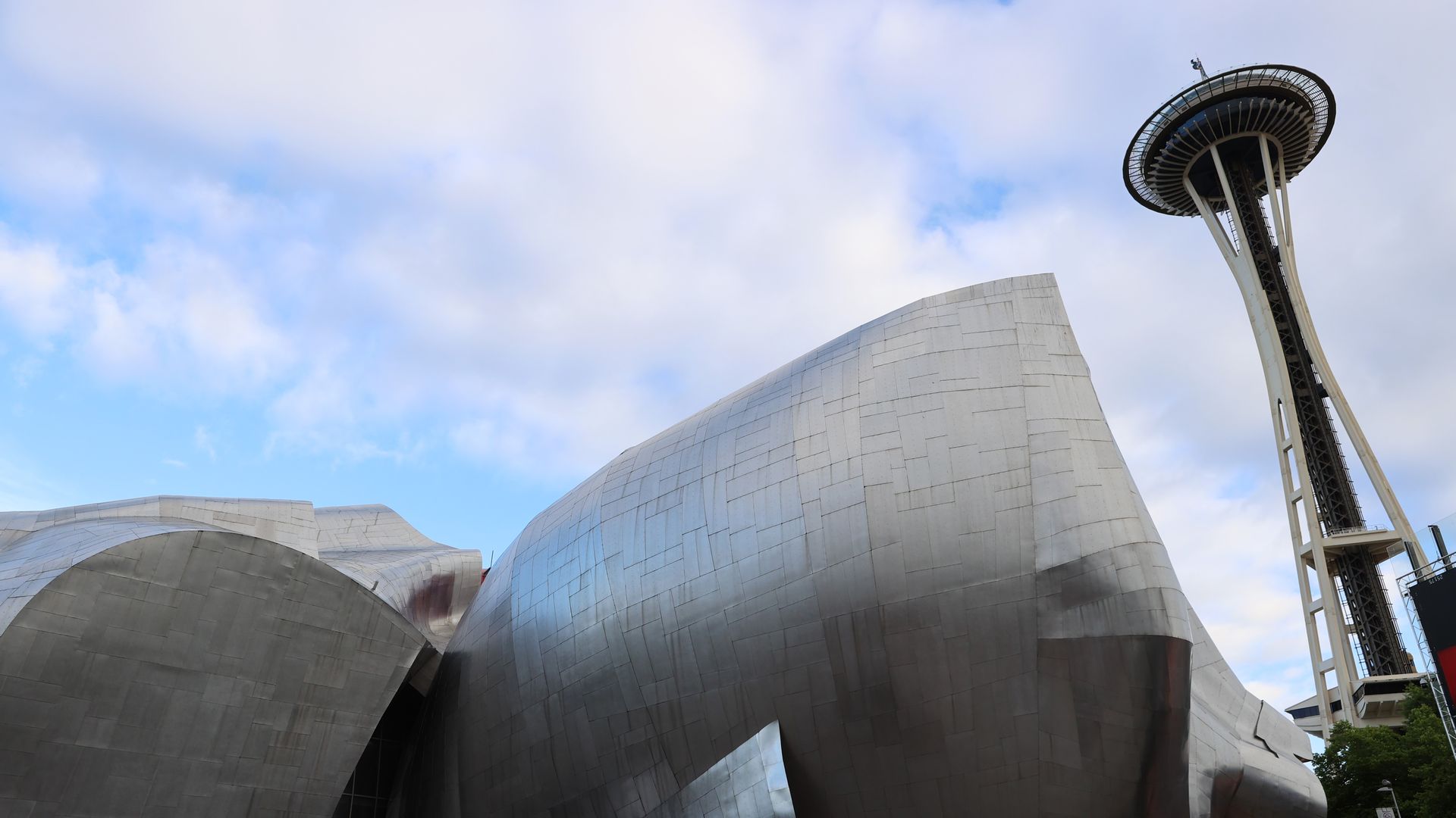 A photo of the Museum of Pop Culture near the Space Needle in Seattle. 