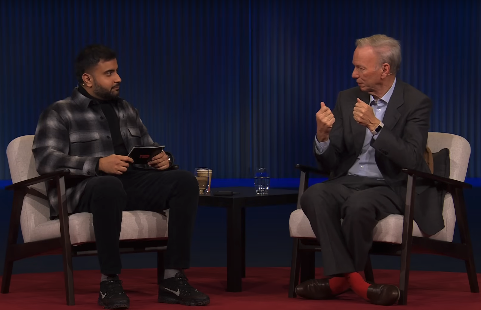 Eric Schmidt talks during a TED talk interview.