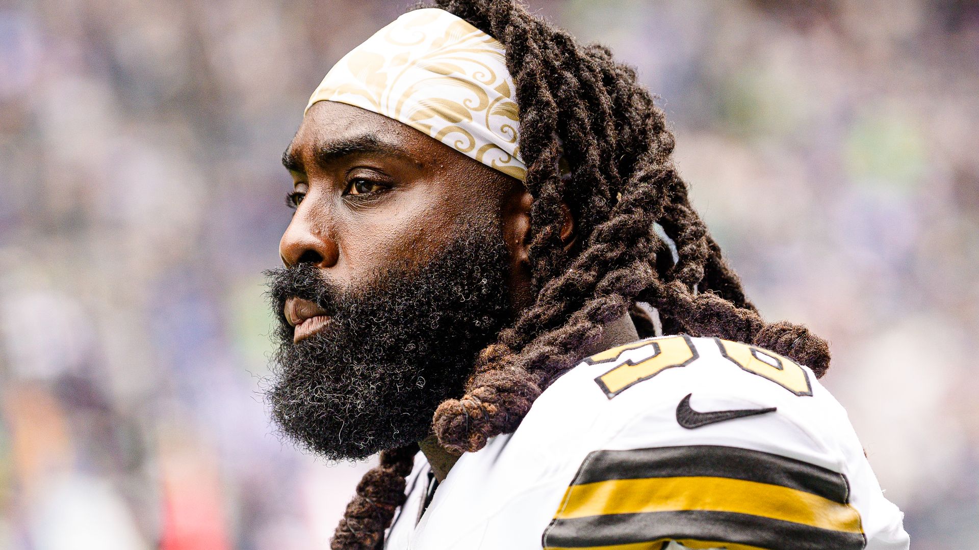 Image shows Demario Davis in a Saints uniform.