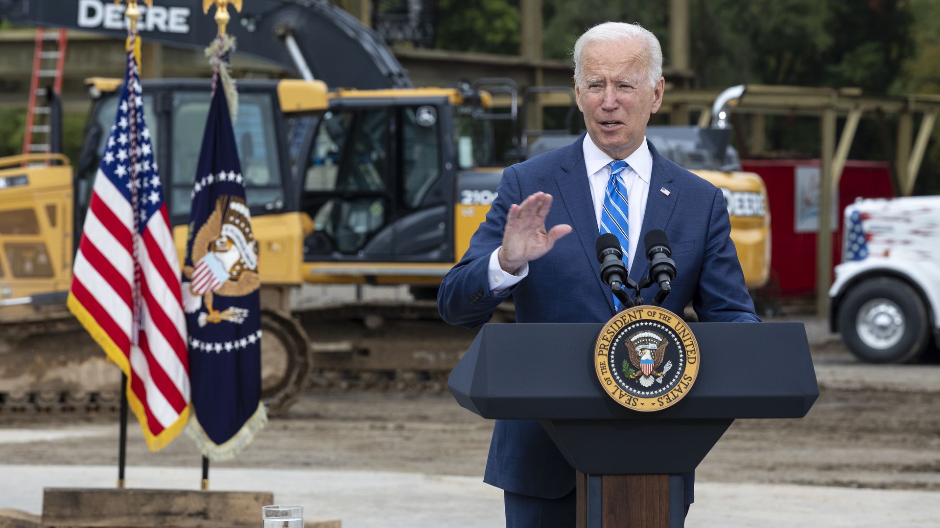 President Joe Biden speaks at the International Union of Operating Engineers Local 324 on October 5