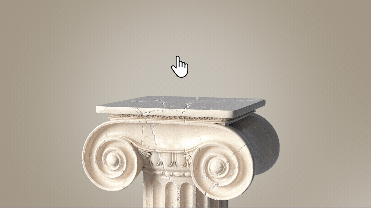 Animated Illustration of cursors switching and morphing on top of a column style pedestal.