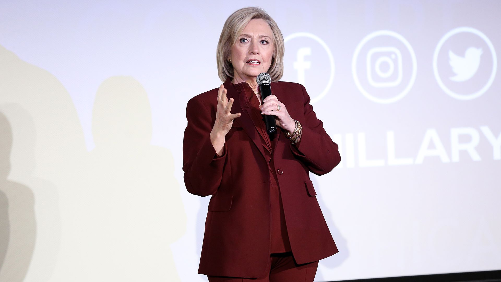 Hillary Rodham Clinton speaks onstage during Hulu's "Hillary" NYC Premiere on March 04, 2020 in New York City.