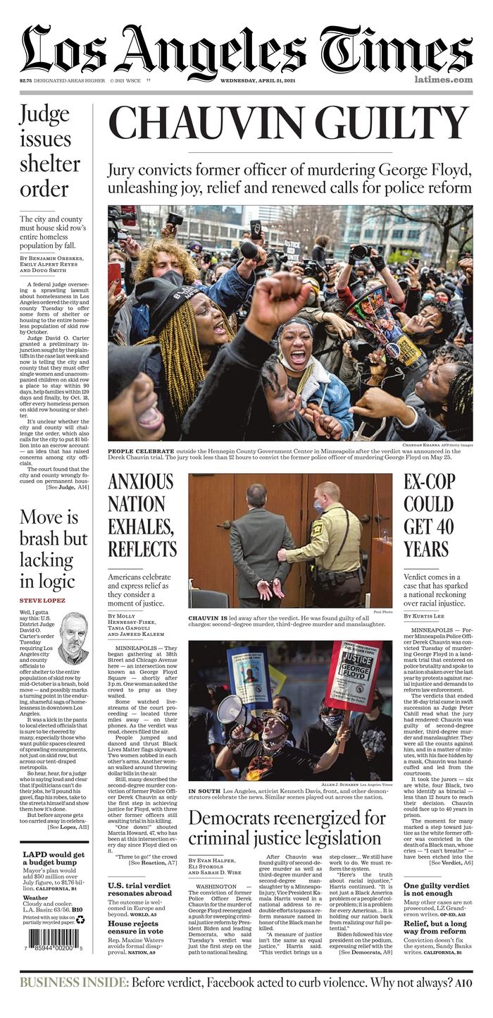 Picture of the front page of the Los Angeles Times