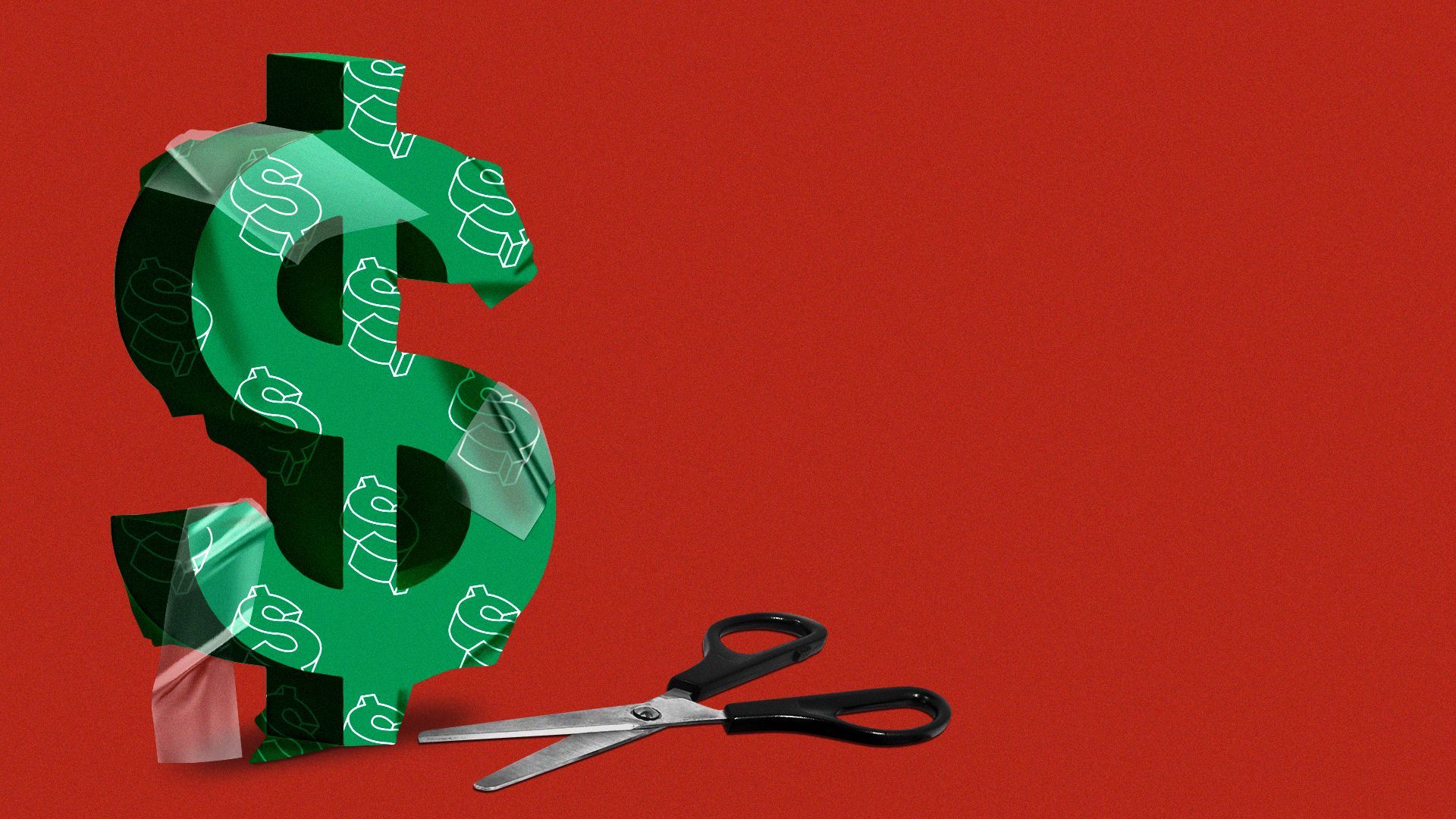 Illustration of a dollar sign badly wrapped in wrapping paper.