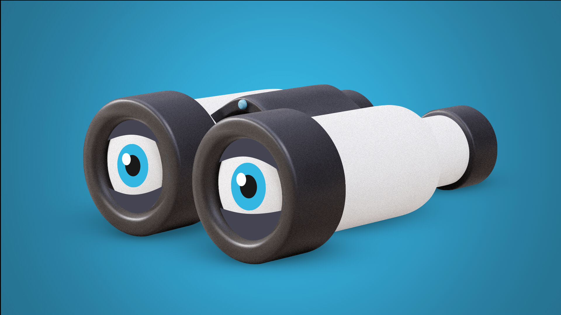 Animated illustration of a pair of binculars with eyes on the lenses blinking. 