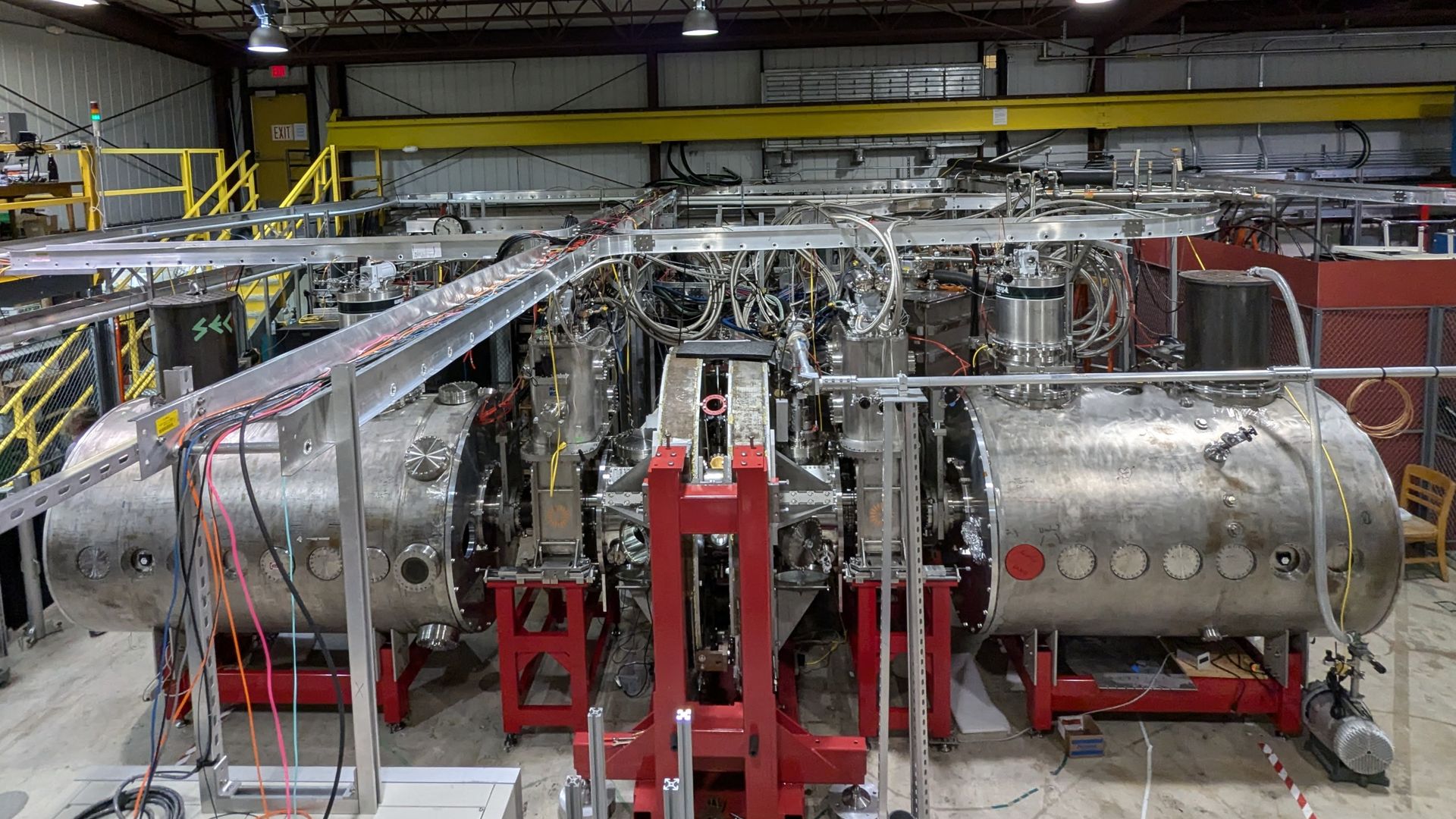 An overhead view of the Wisconsin High-field Axisymmetric Mirror (or WHAM) experiment, a fusion device.