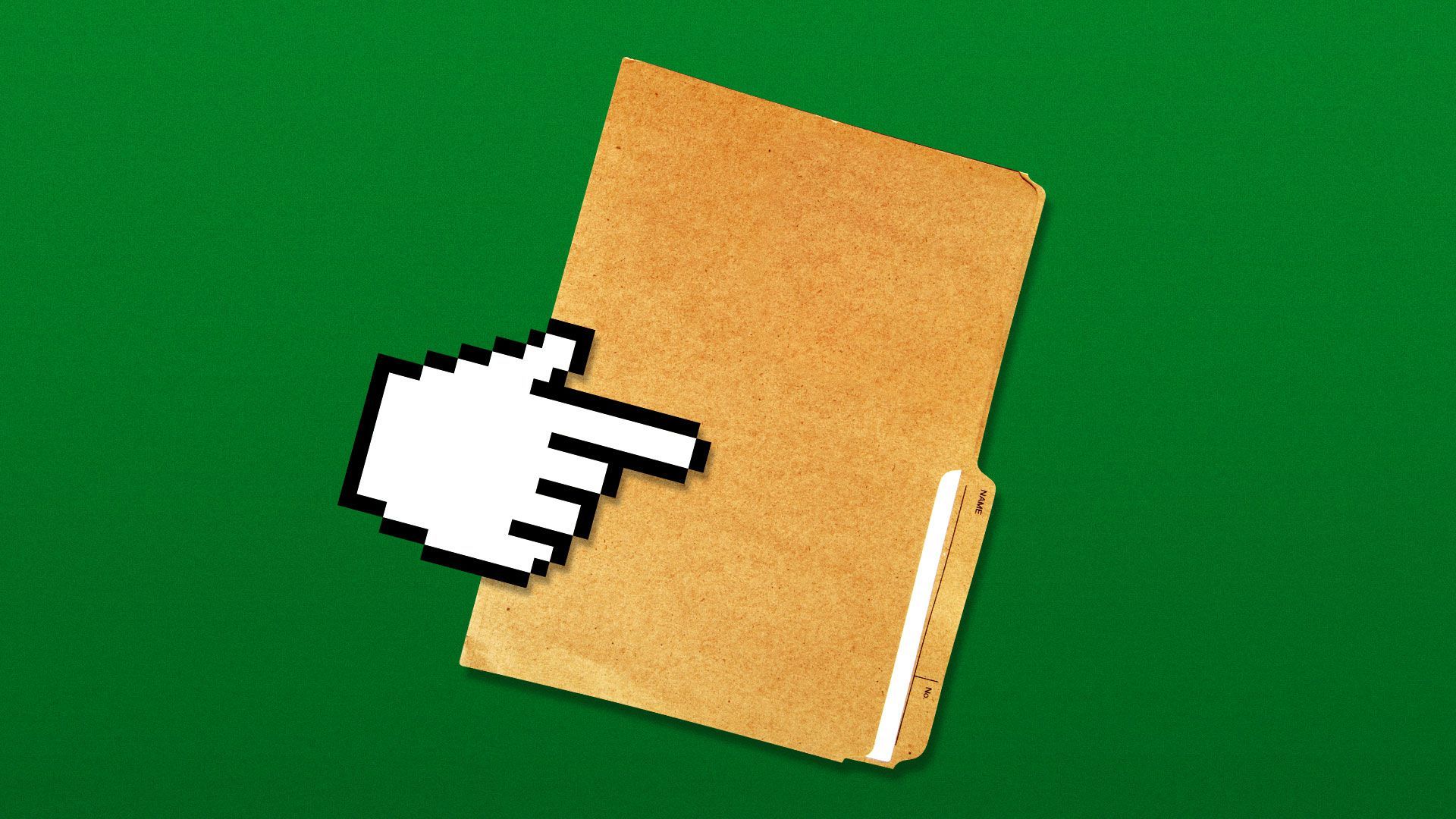 Illustration of hand cursor holding a manilla folder