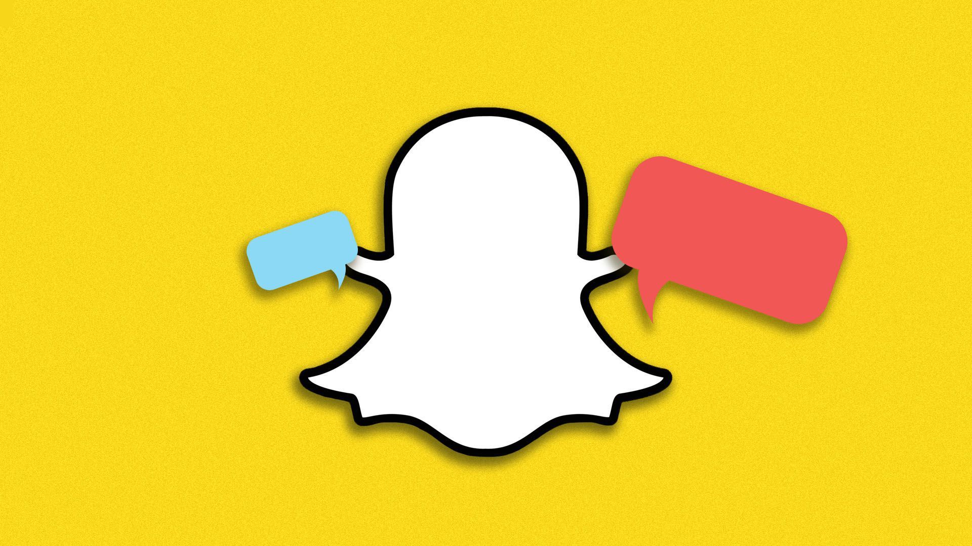 Illustration of Snapchat ghost holding speech bubbles