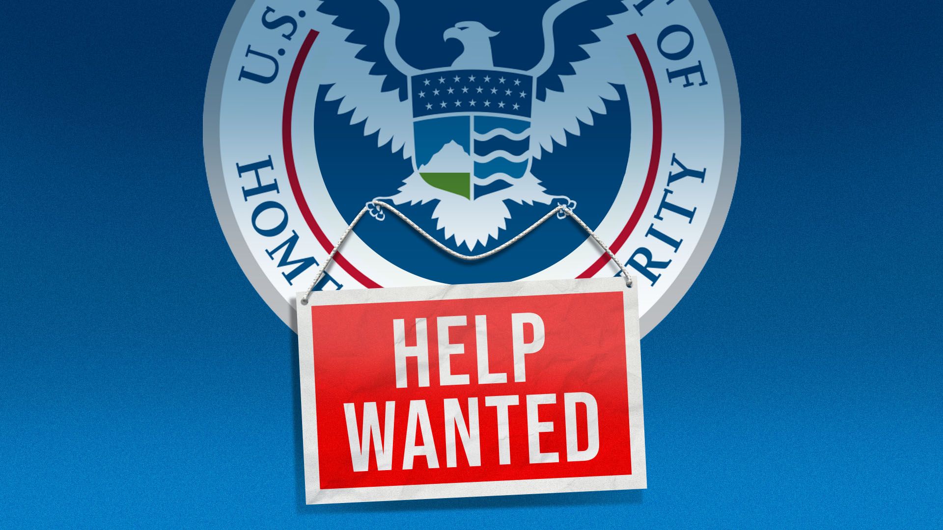 Illustration of the ICE agency seal feating a help wanted sign