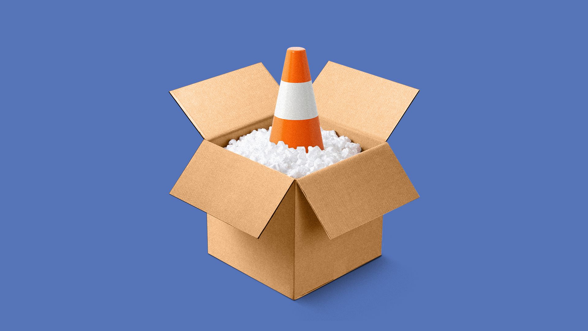 Illustration of a traffic cone in packing peanuts.