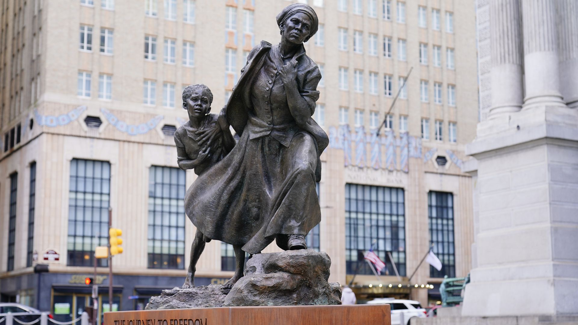 A statue of Harriet Tubman created by Wesley Wofford, outside of Philadelphia City Hall on Jan. 18. 