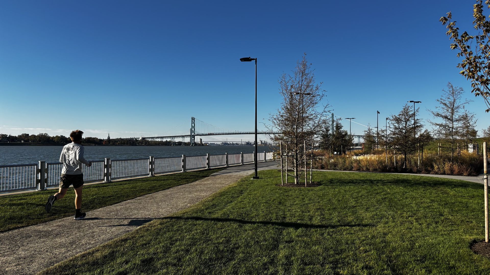 The park's running path along the river