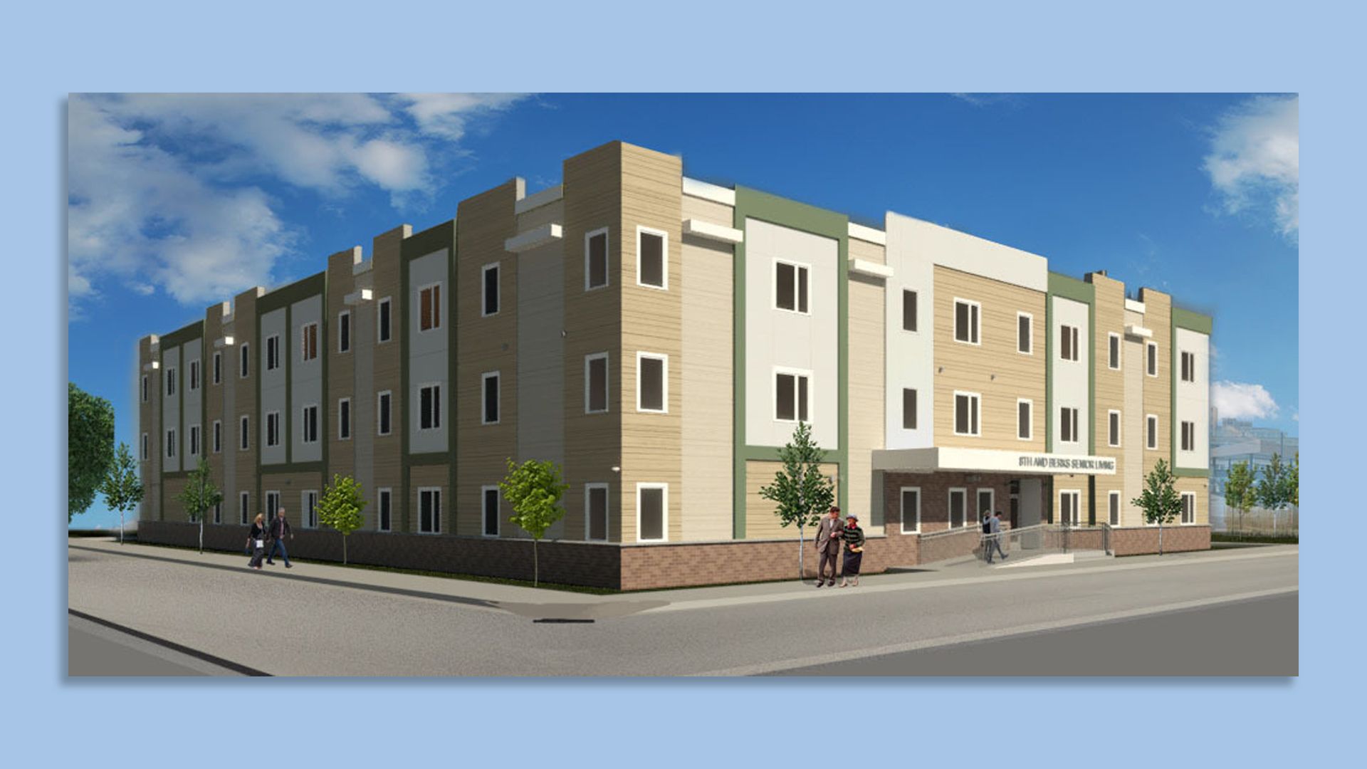 An architecture rendering of Camino De Oro, an affordable housing project for seniors. 