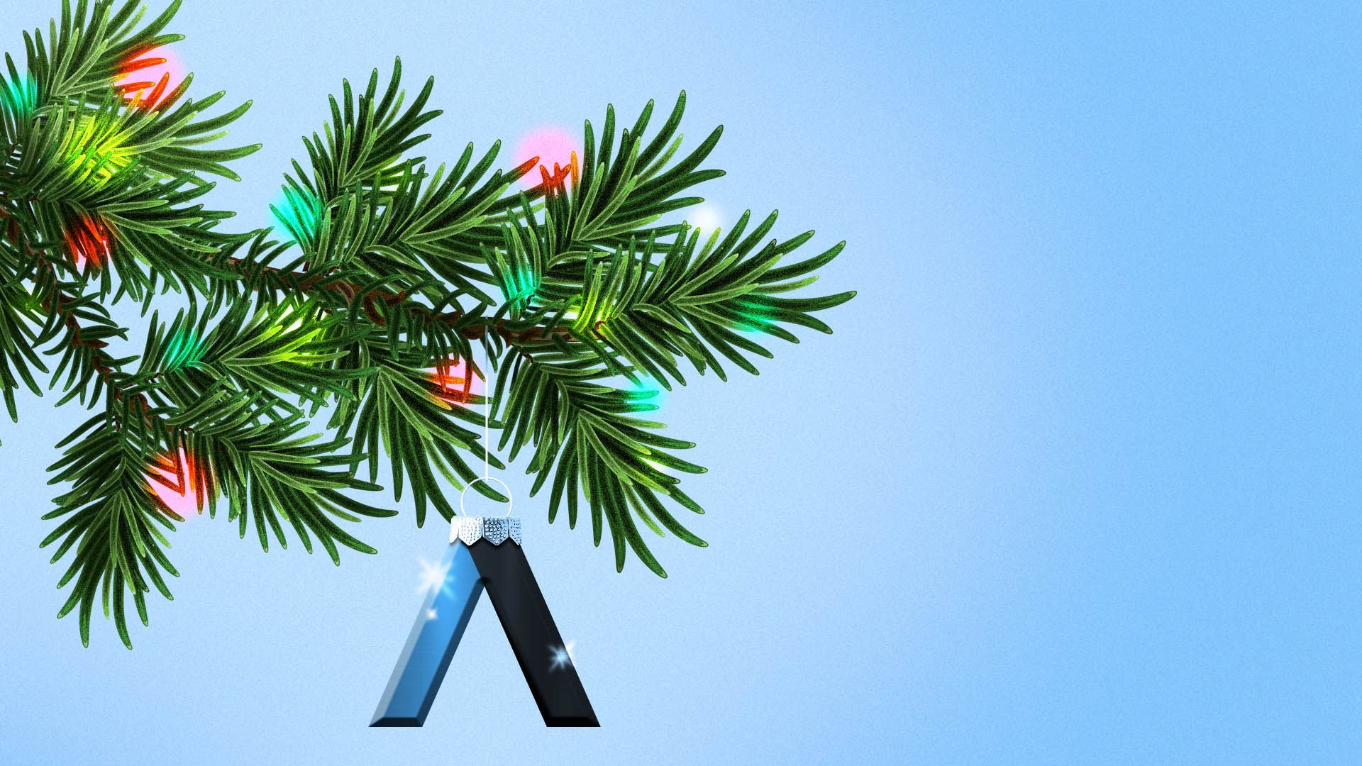 Illustration of the Axios logo as an ornament on a Christmas tree