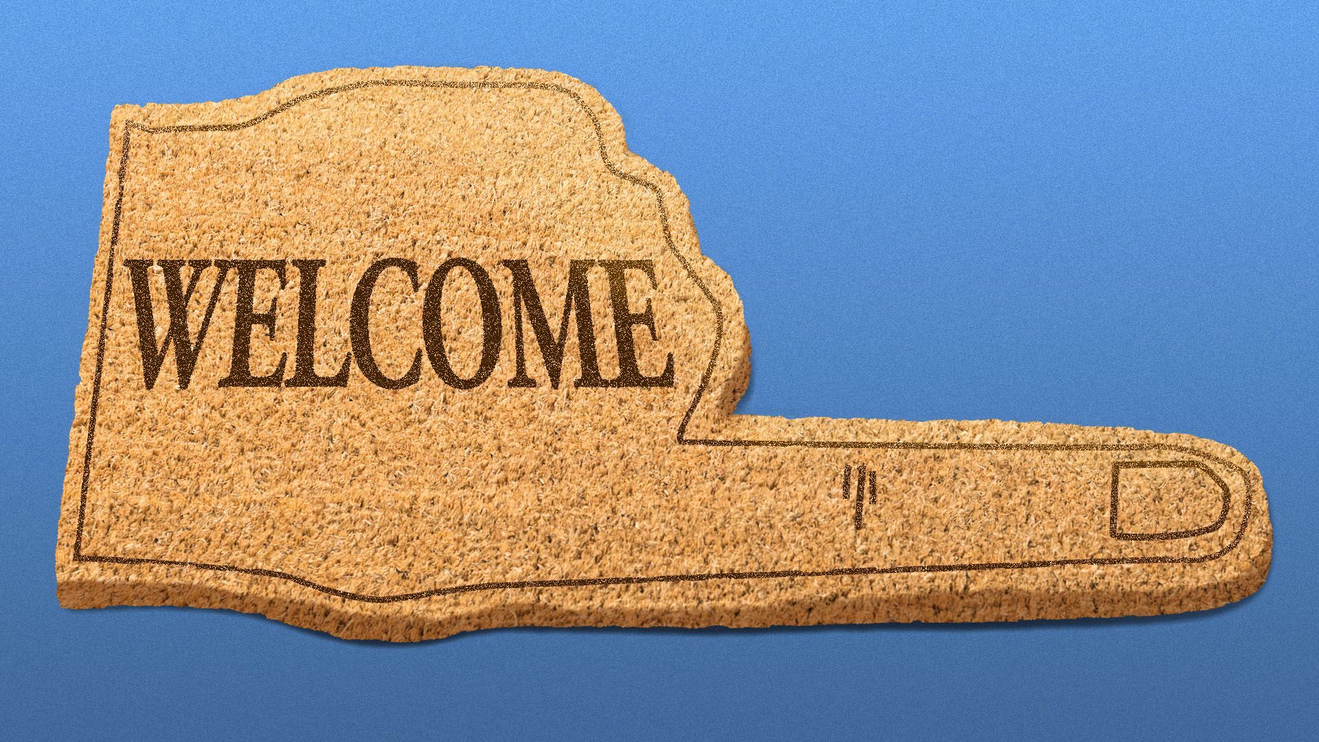 Illustration of a welcome mat in the shape of a giant foam finger