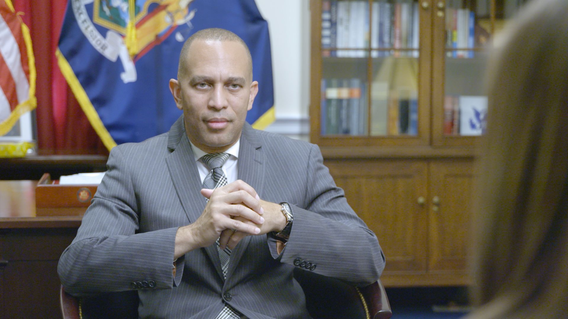 Rep. Hakeem Jeffries is seen during an interview with 