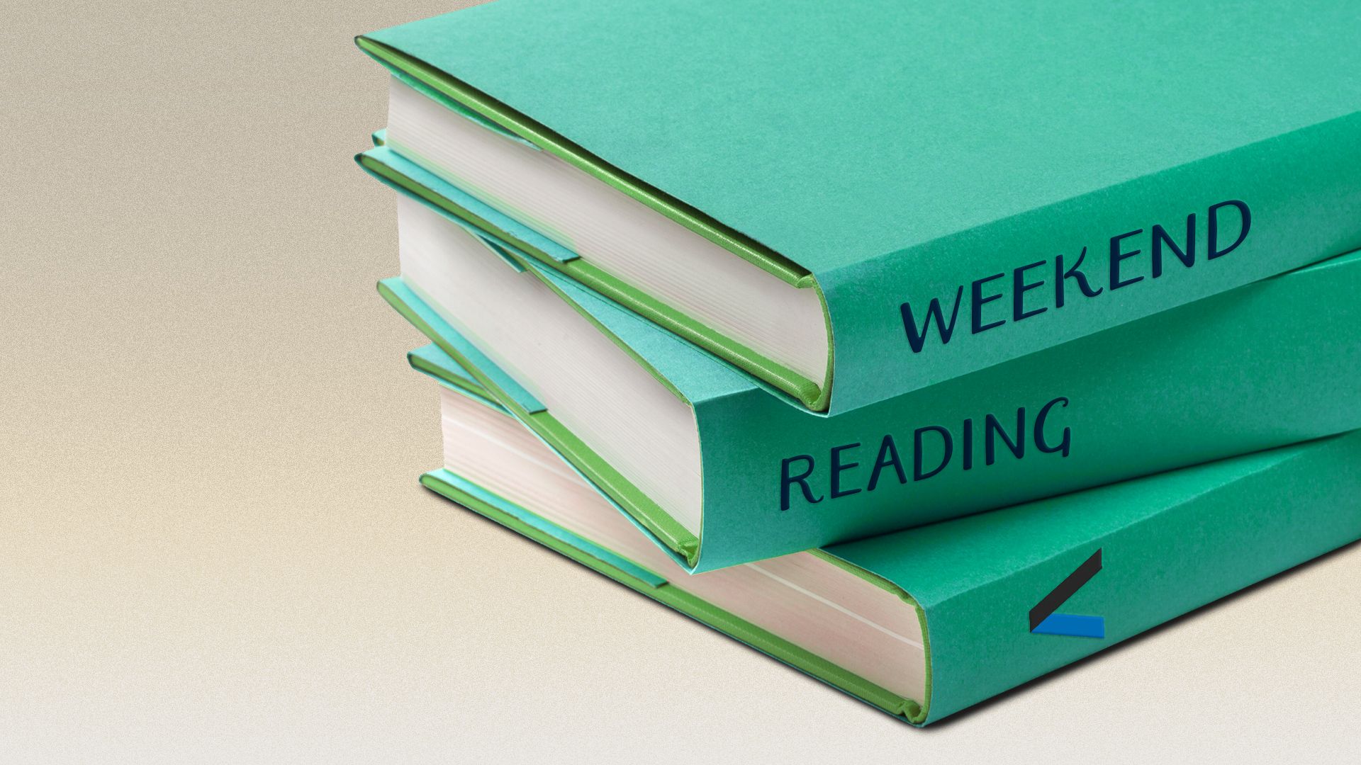 Illustration of a stack of three books with "Weekend reading" written on the spines.