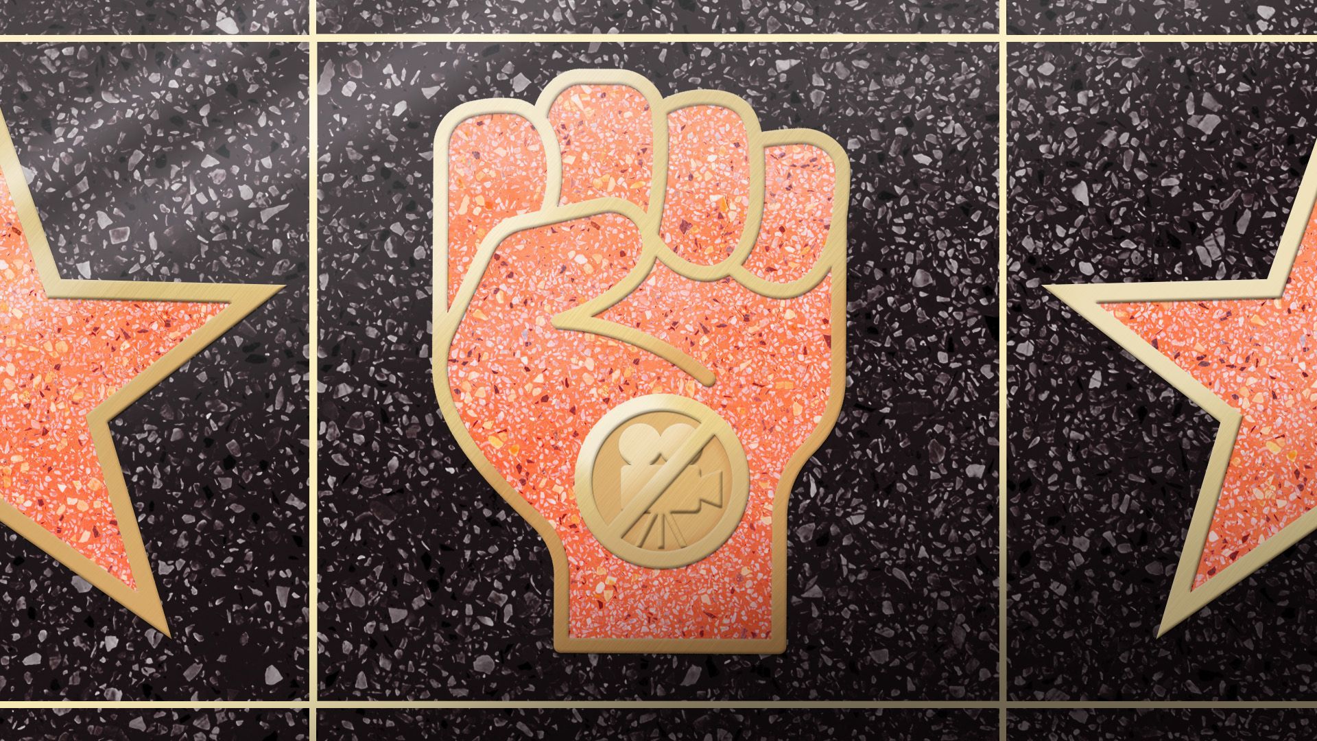 Illustration of the Hollywood Walk of Fame with one of the stars as a closed fist with a "no" icon 