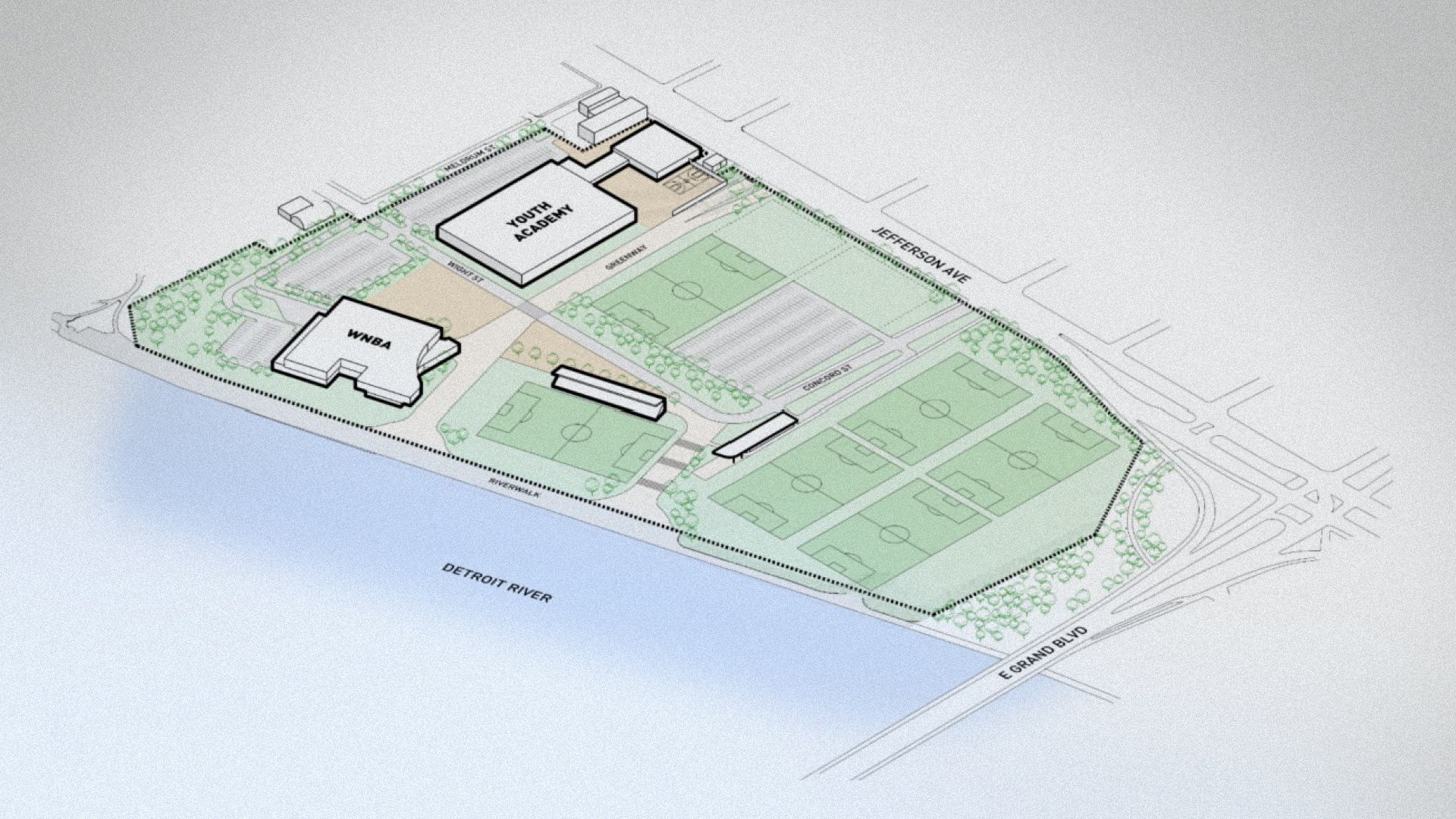 The WNBA development proposed on the 42-acre former Uniroyal site.