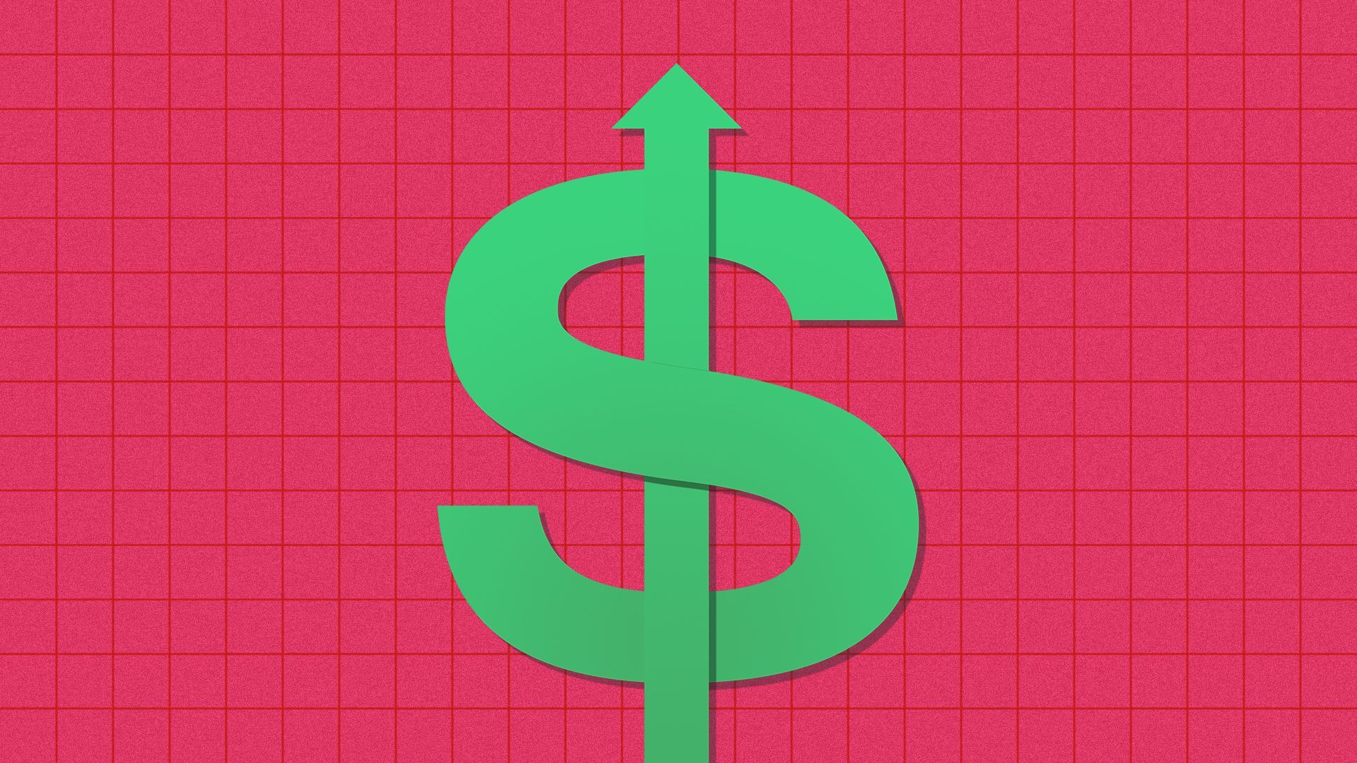 Illustration of a dollar sign with an arrow for a middle bar over a grid.