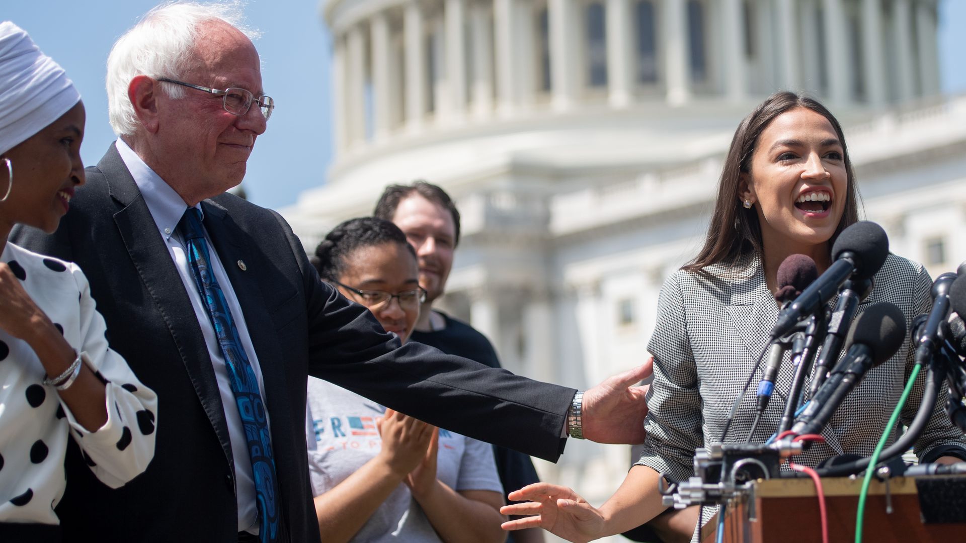 Sen. Bernie Sanders and Rep. Alexandria Ocasio-Cortez during a June press conference in Washington, D.C. 