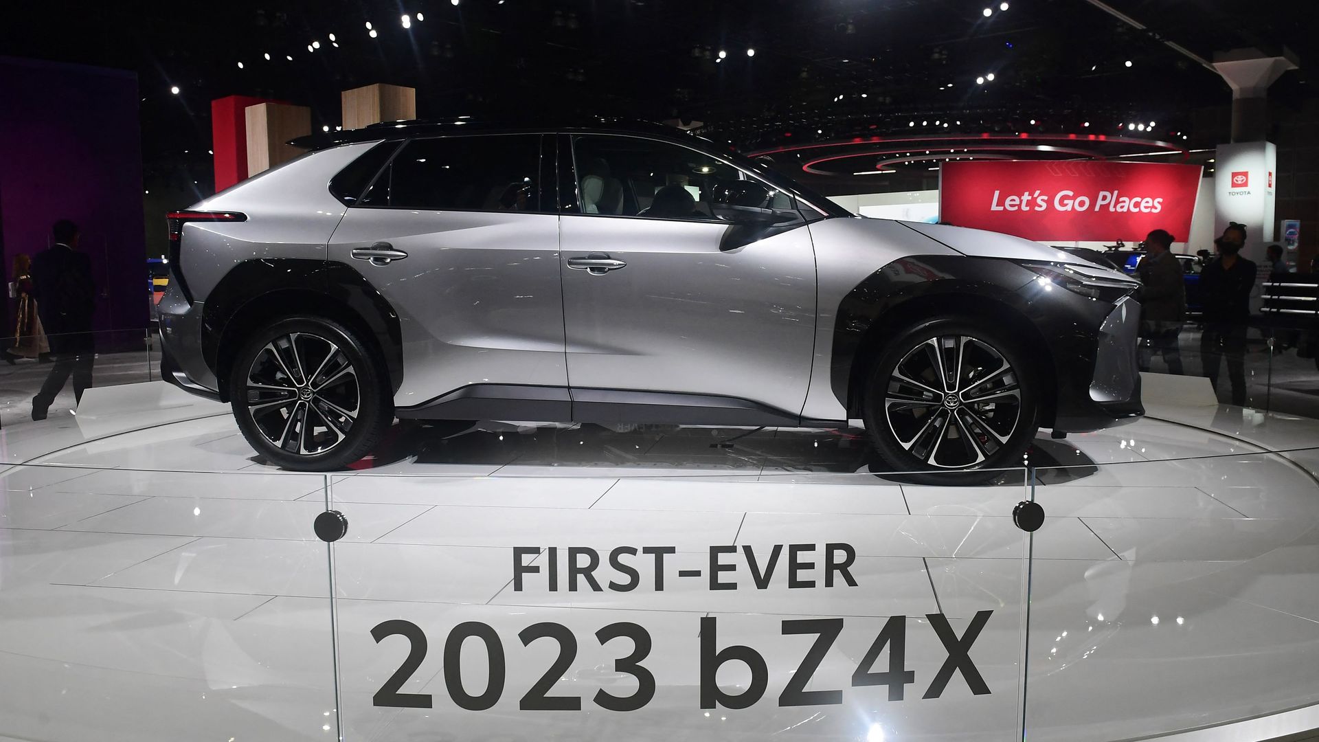 The all-electric Toyota bZ4X on display at the Los Angeles Auto Show in Los Angeles, California on November 17.