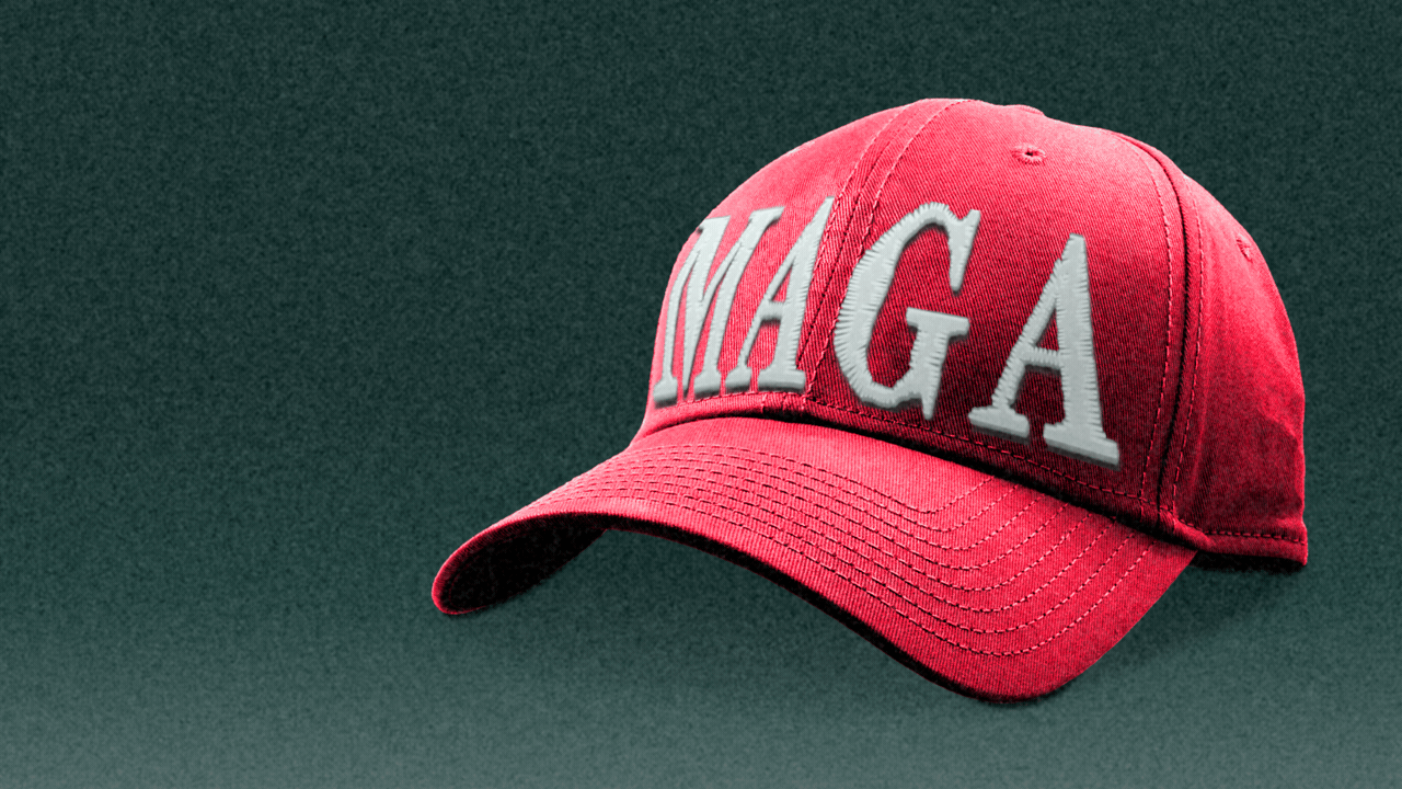 Animated illustration of a red hat reading MAGA that changes to read UH-OH.